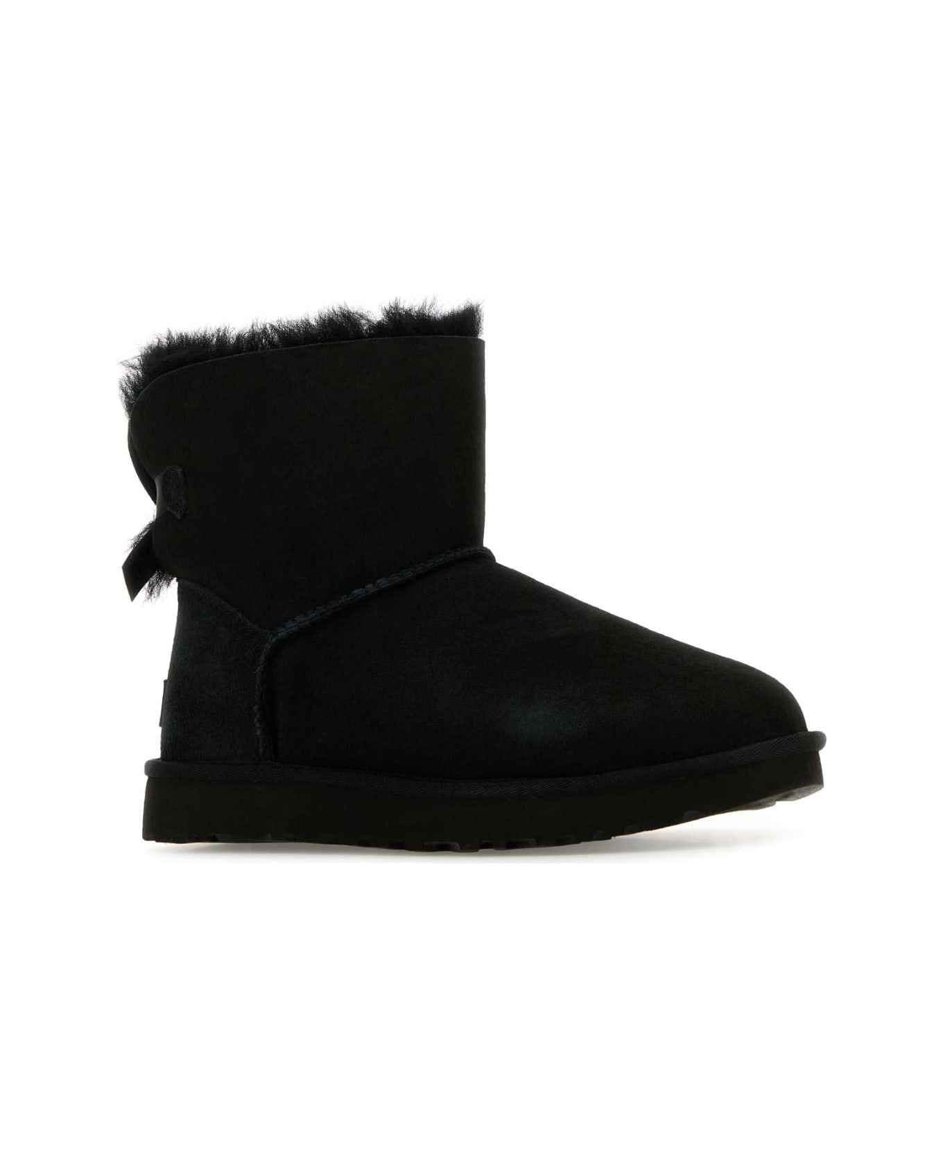 UGG Black Suede Mini Bailey Bow Ankle Boots - BLACK