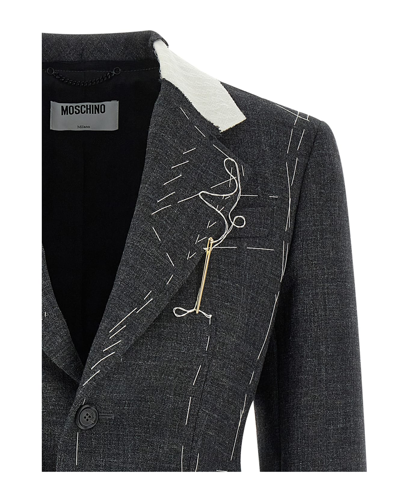 Moschino Embroidered Canvas Blazer - Gray