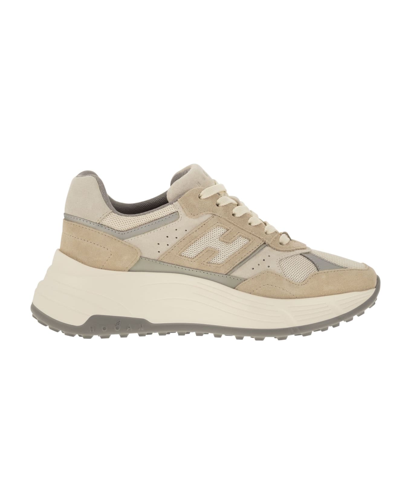 Hogan H669 - Hi-fi Fabric And Suede Trainers - Beige