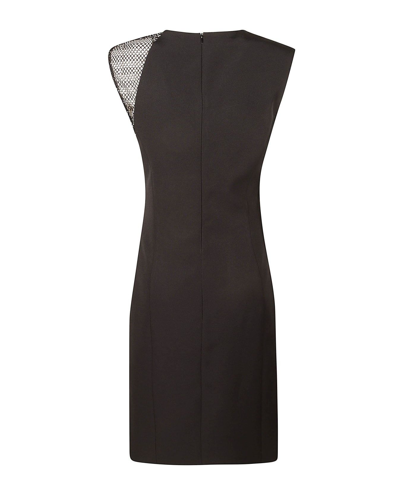 Genny Rear Zip Lace Paneled Sleeveless Dress - Black