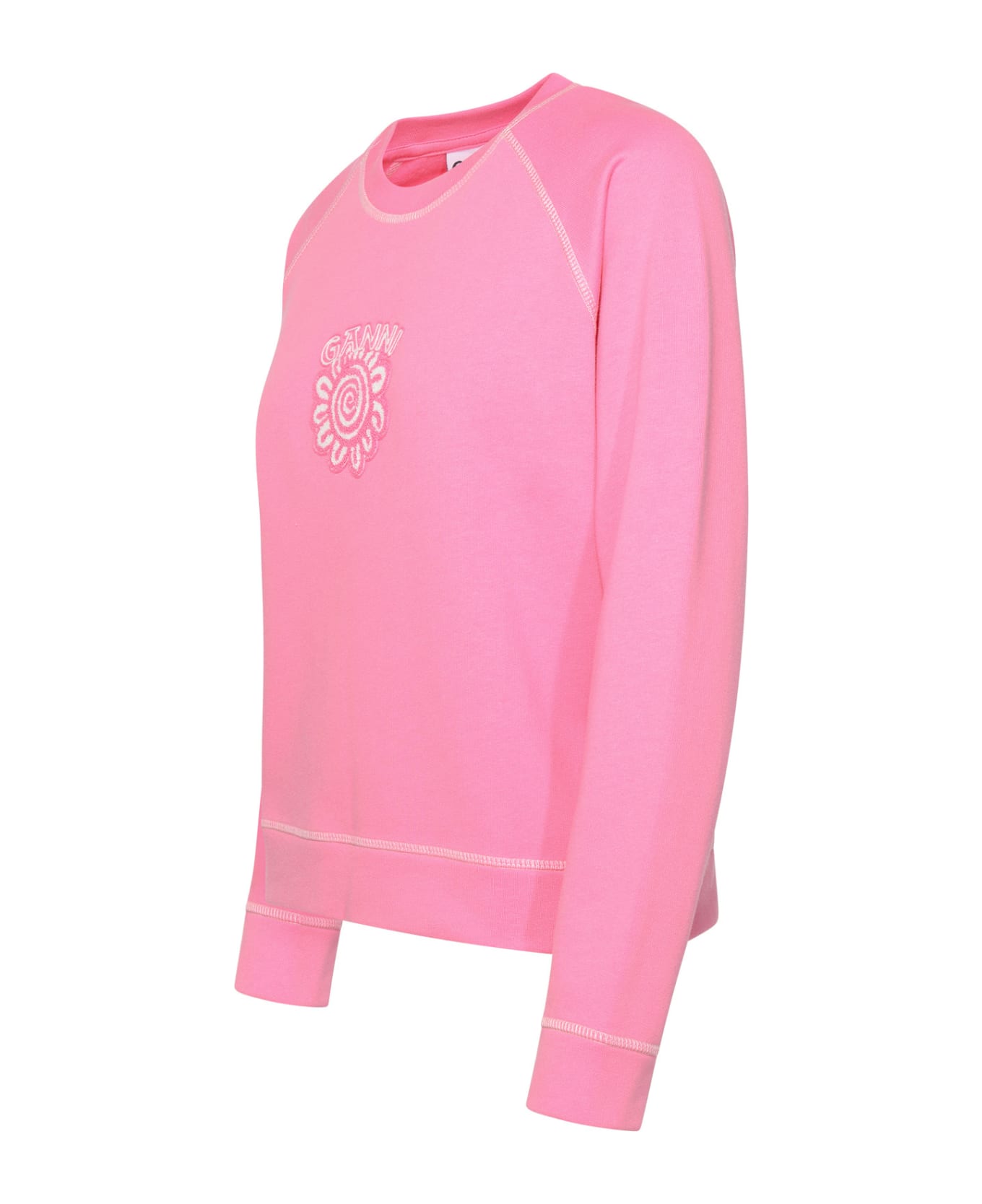 Ganni 'isoli' Sweatshirt In Pink Organic Cotton - WILD ORCHID