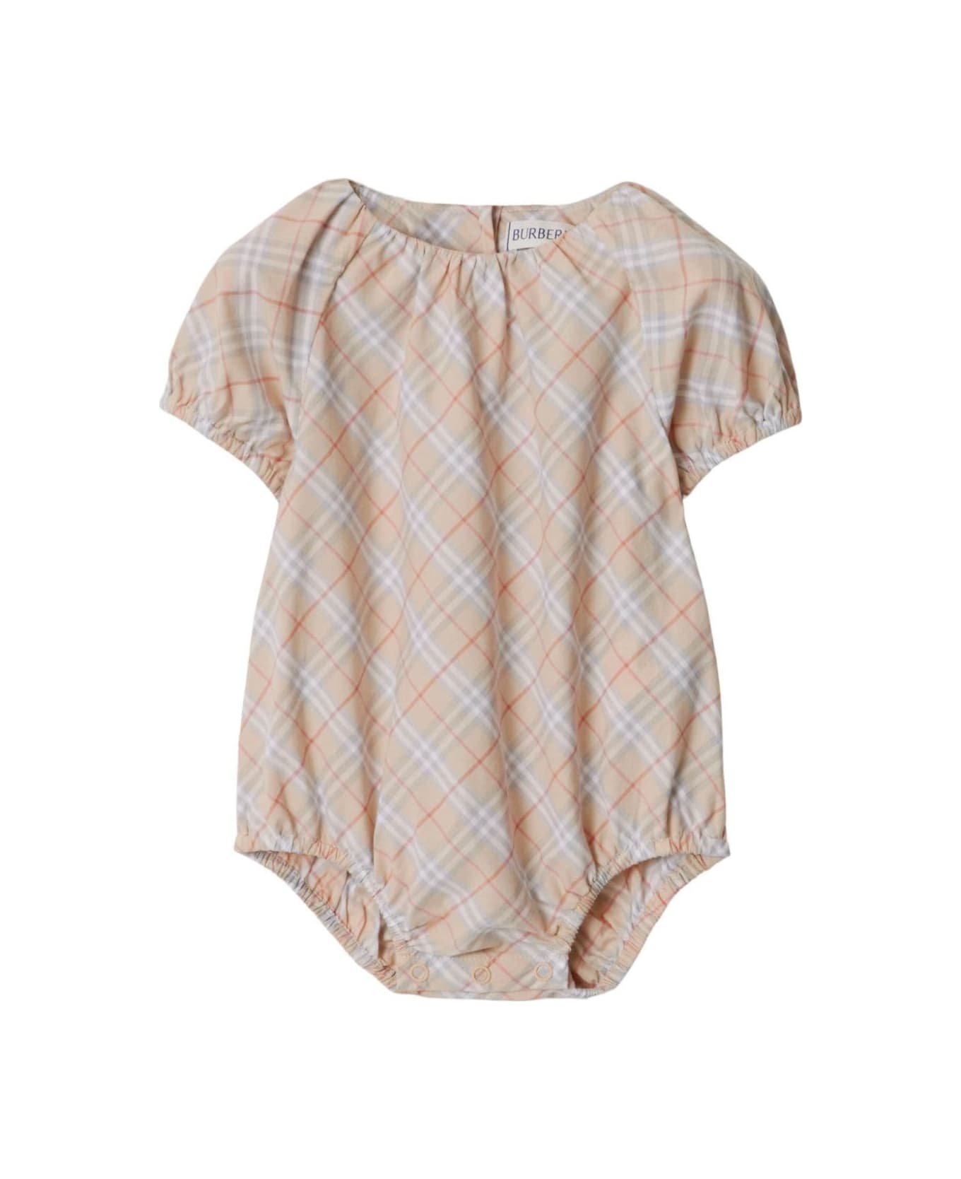 Burberry 'odessa' Multicolor Bodysuit With All-over Check Motif In Cotton Baby - Multicolor