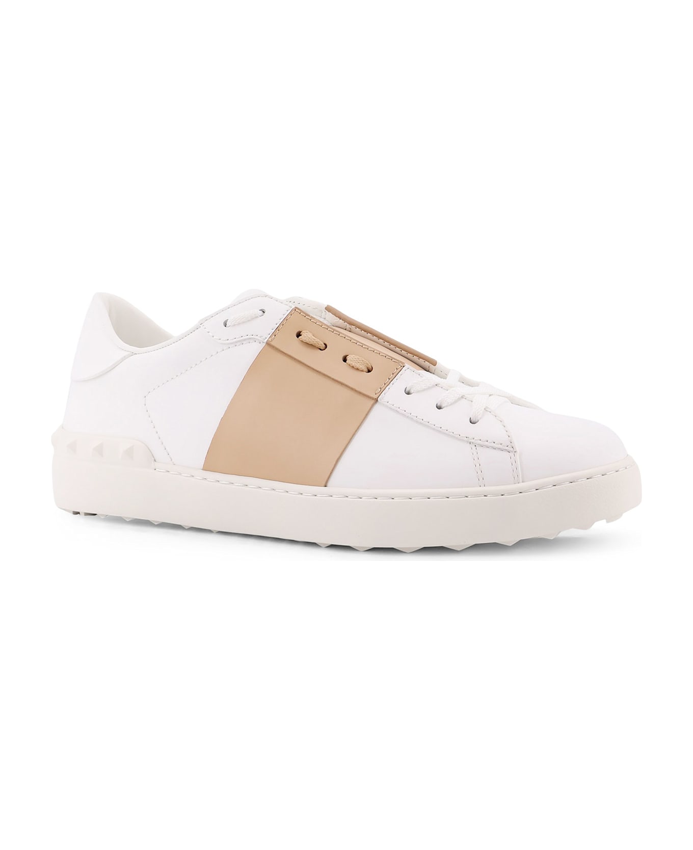 Valentino Garavani Open Leather Sneakers - BIANCO BEIGE