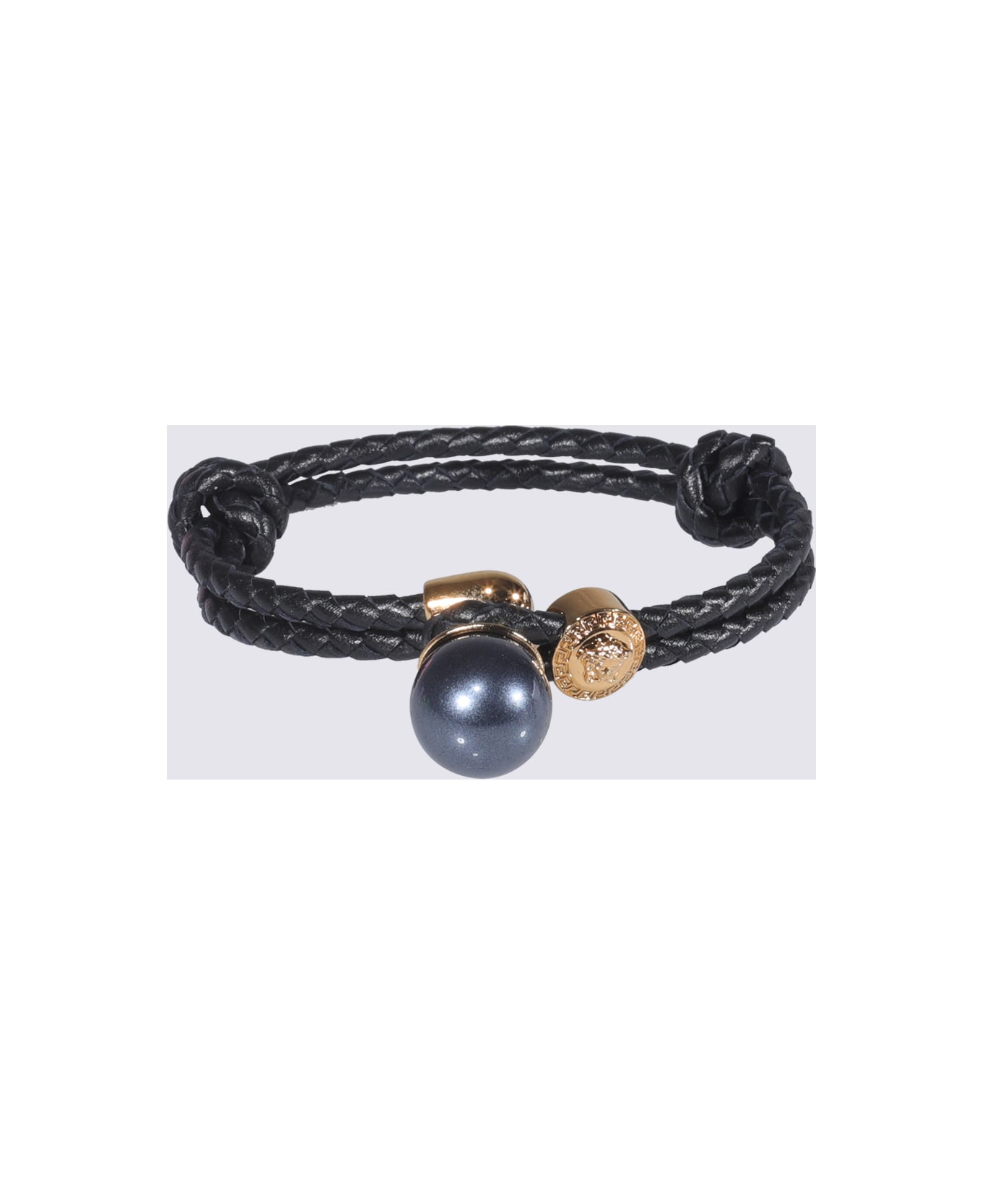 Versace Pearl And Medusa Woven Leather Bracelet - Black