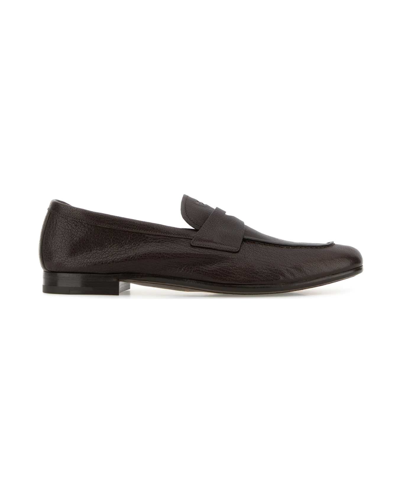 Prada Dark Brown Leather Loafers - MORO