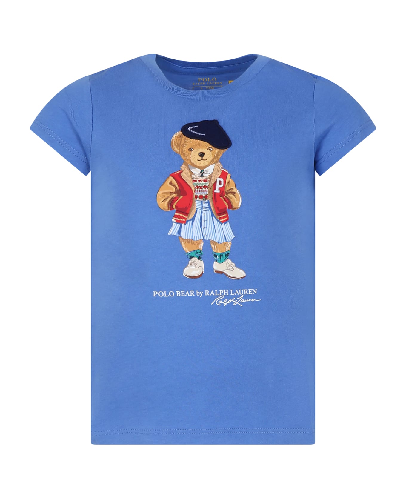 Ralph Lauren Light Blue T-shirt For Girl With Polo Bear - Light Blue Tシャツ＆ポロシャツ