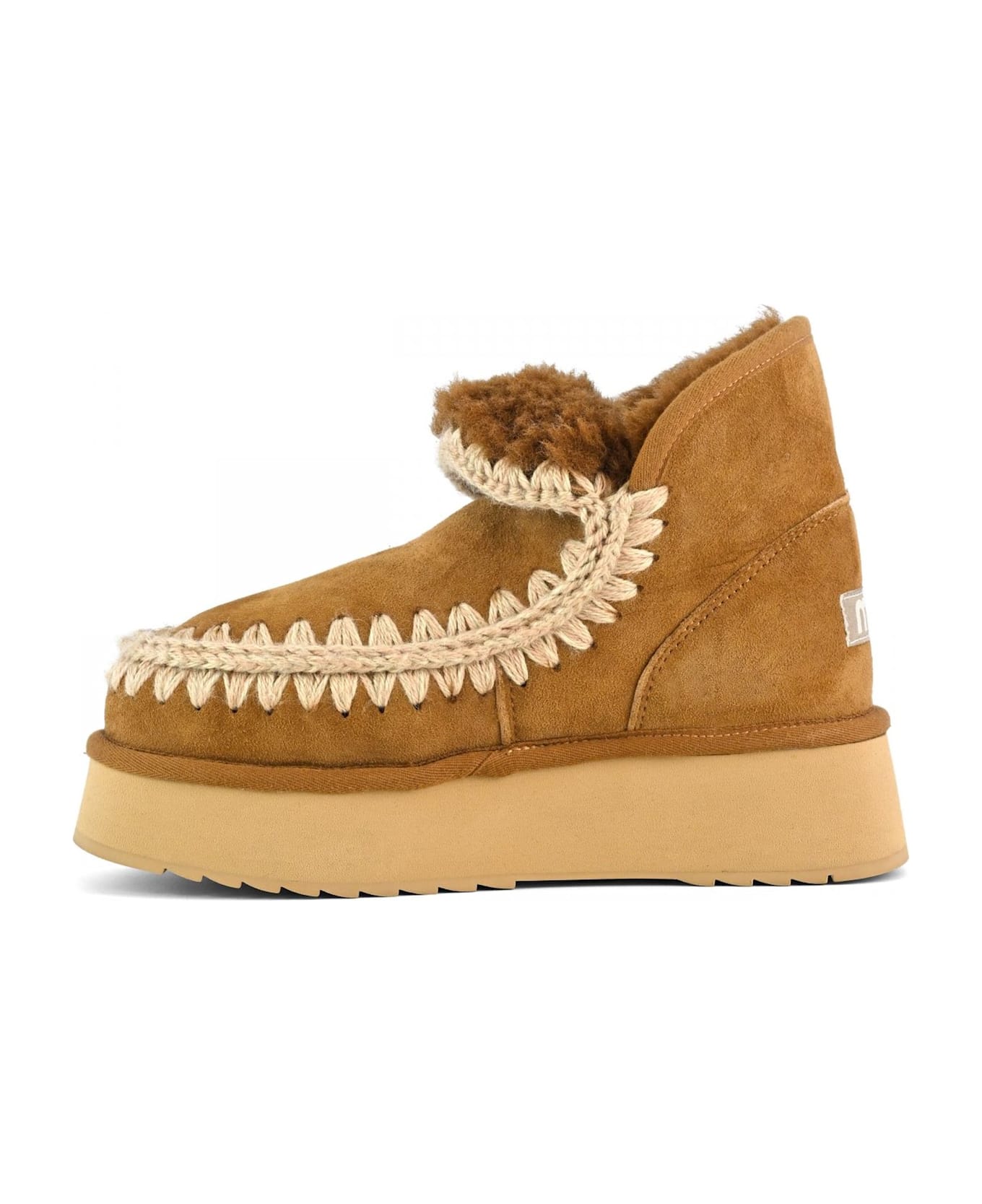 Mou Mini Eskimo Platform Boot In Cognac Suede - Leather Brown