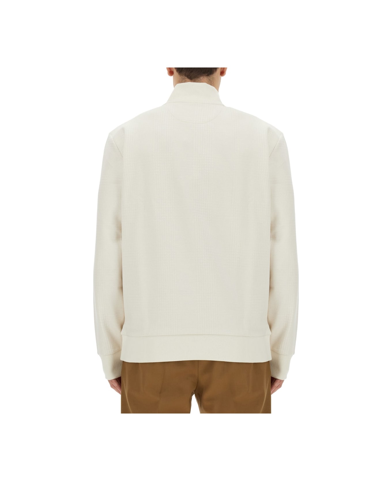 Hugo Boss Sweatshirt With Collar And Zipper - WHITE