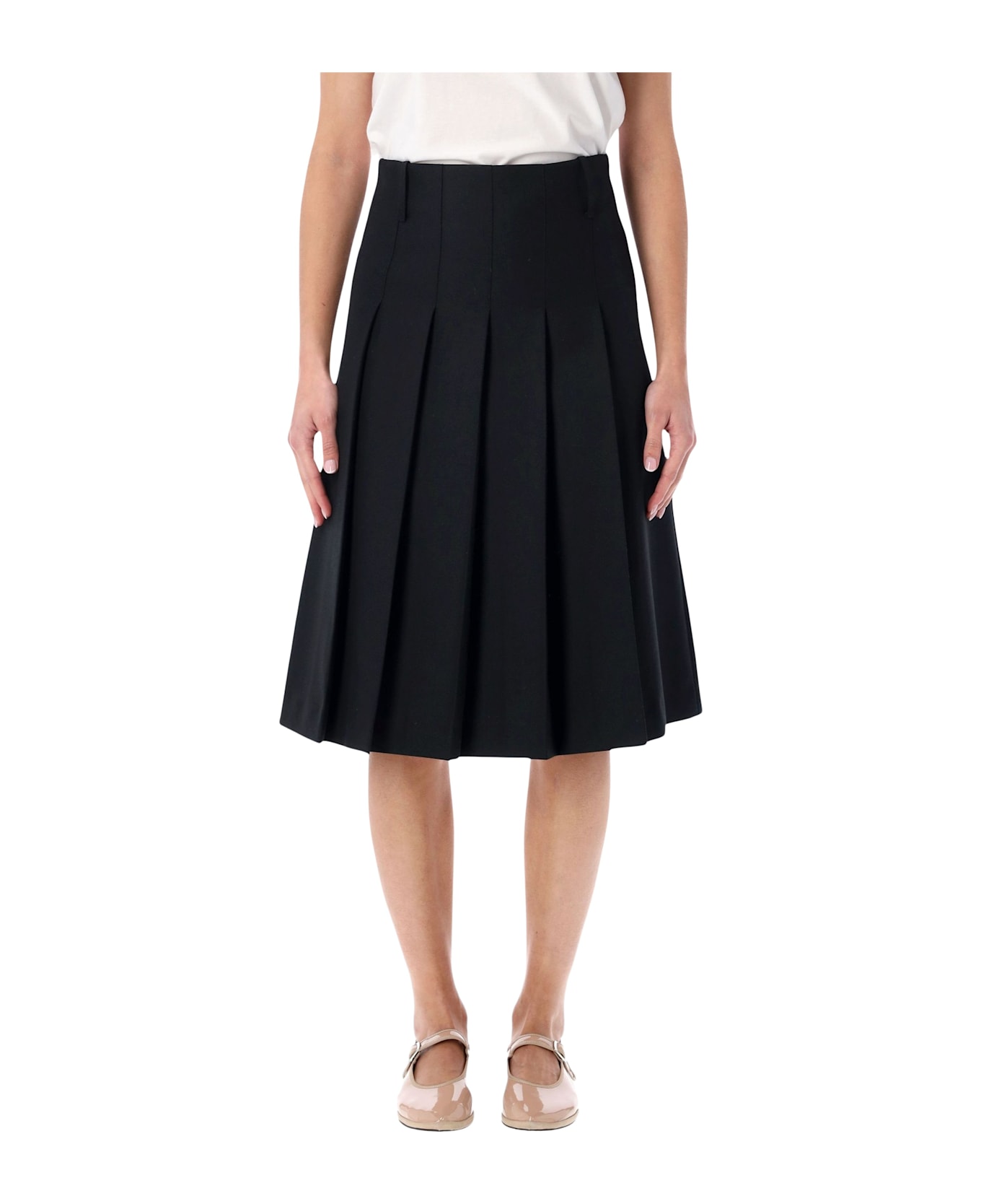 A.P.C. Black Pleated Midi Skirt - BLACK