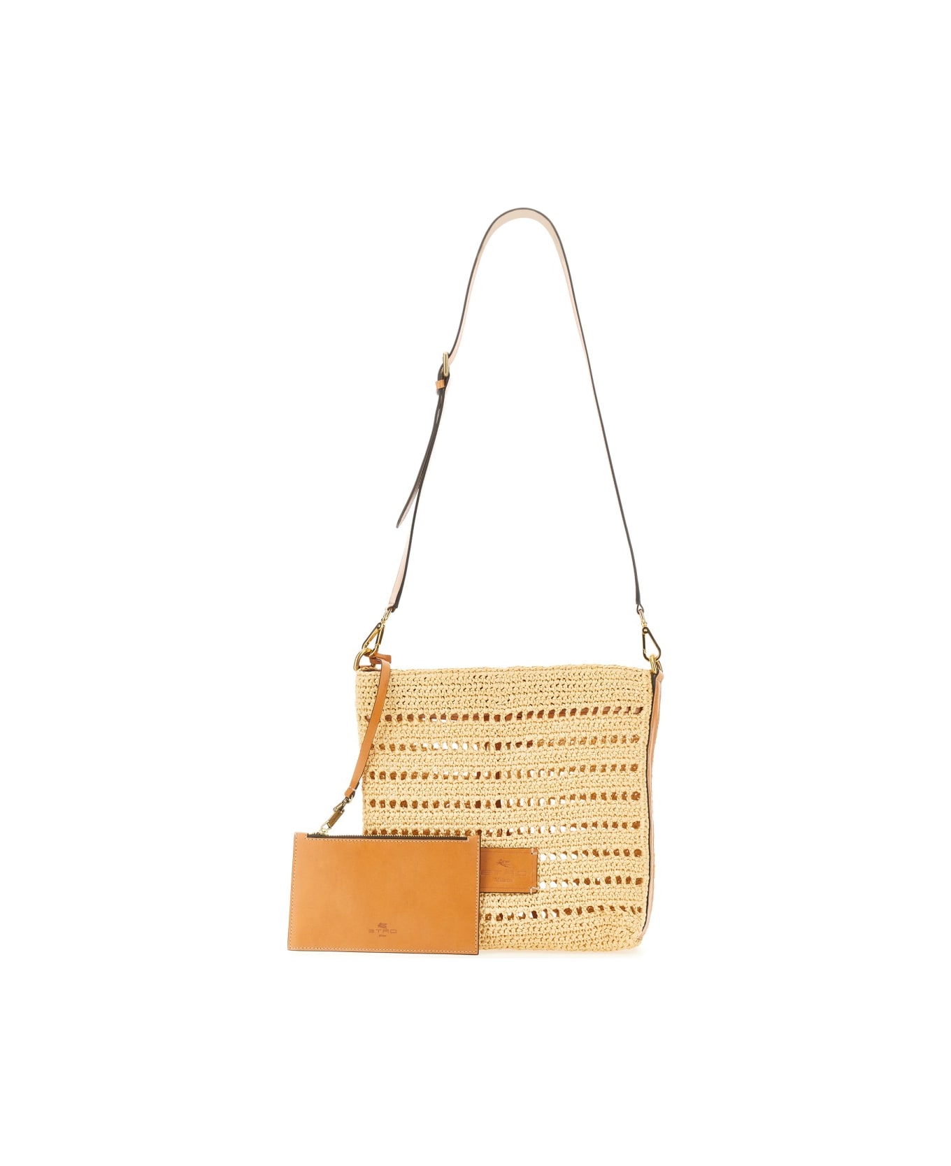 Etro Perforated Raffia Shoulder Bag - BEIGE