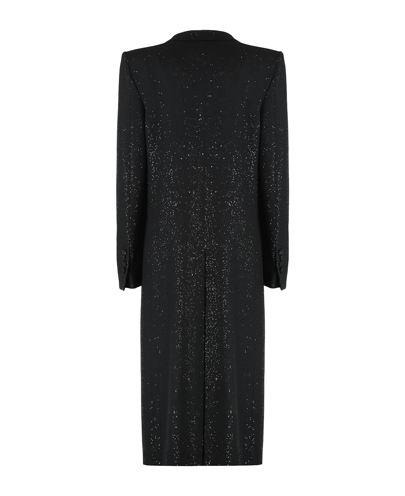 Tom Ford Double-breasted Coat In Crepe Wool Blend With Sequins - black