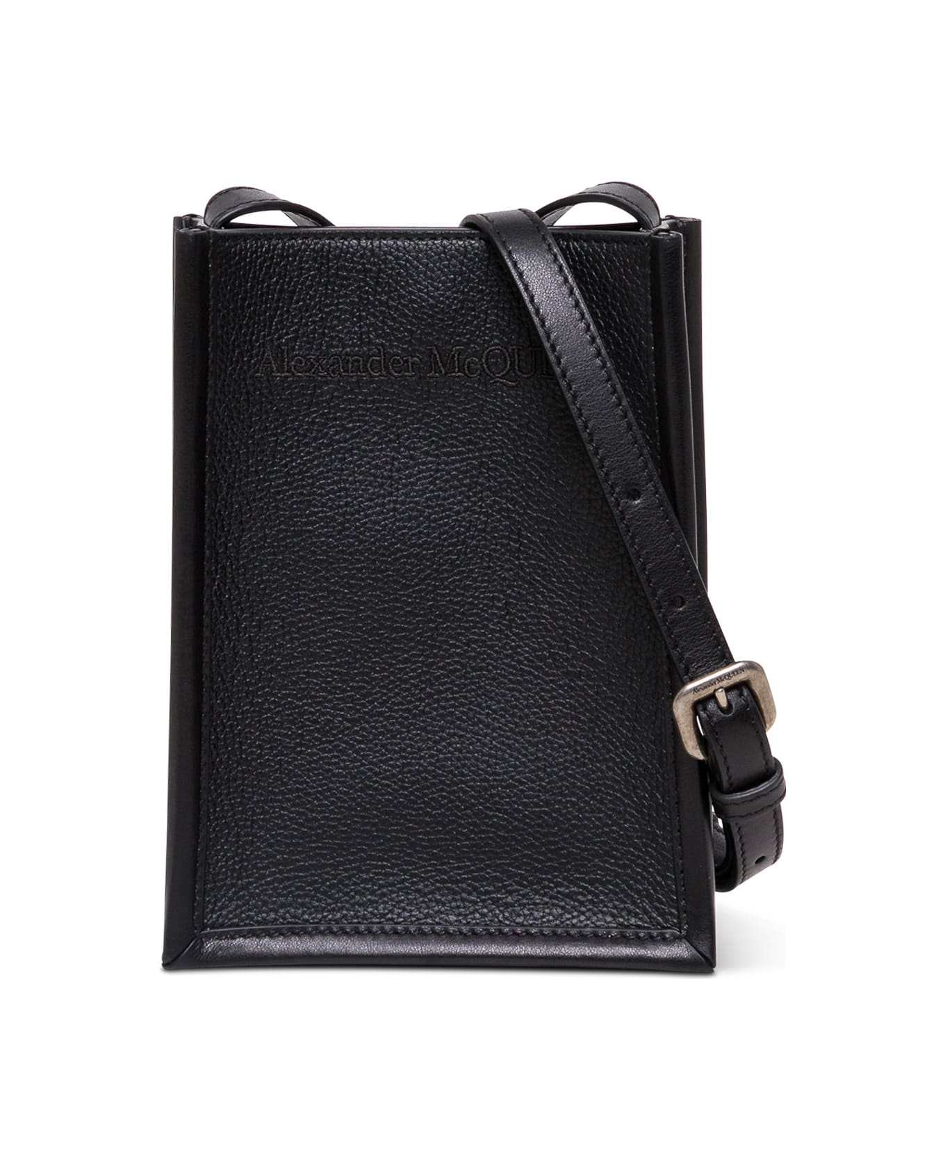 Alexander McQueen Black Leather Crossbody Bag With Logo - Black
