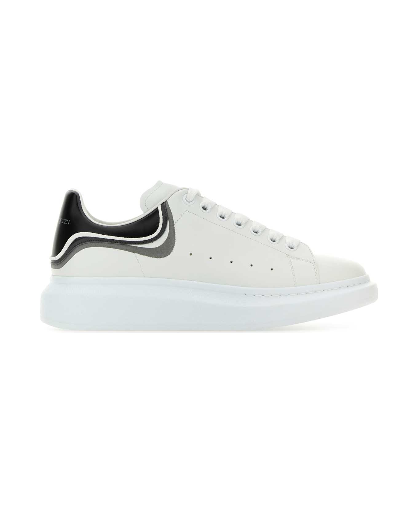 Alexander McQueen White Leather Sneakers With Multicolor Leather Heel - WHITEASHGREYMULTI