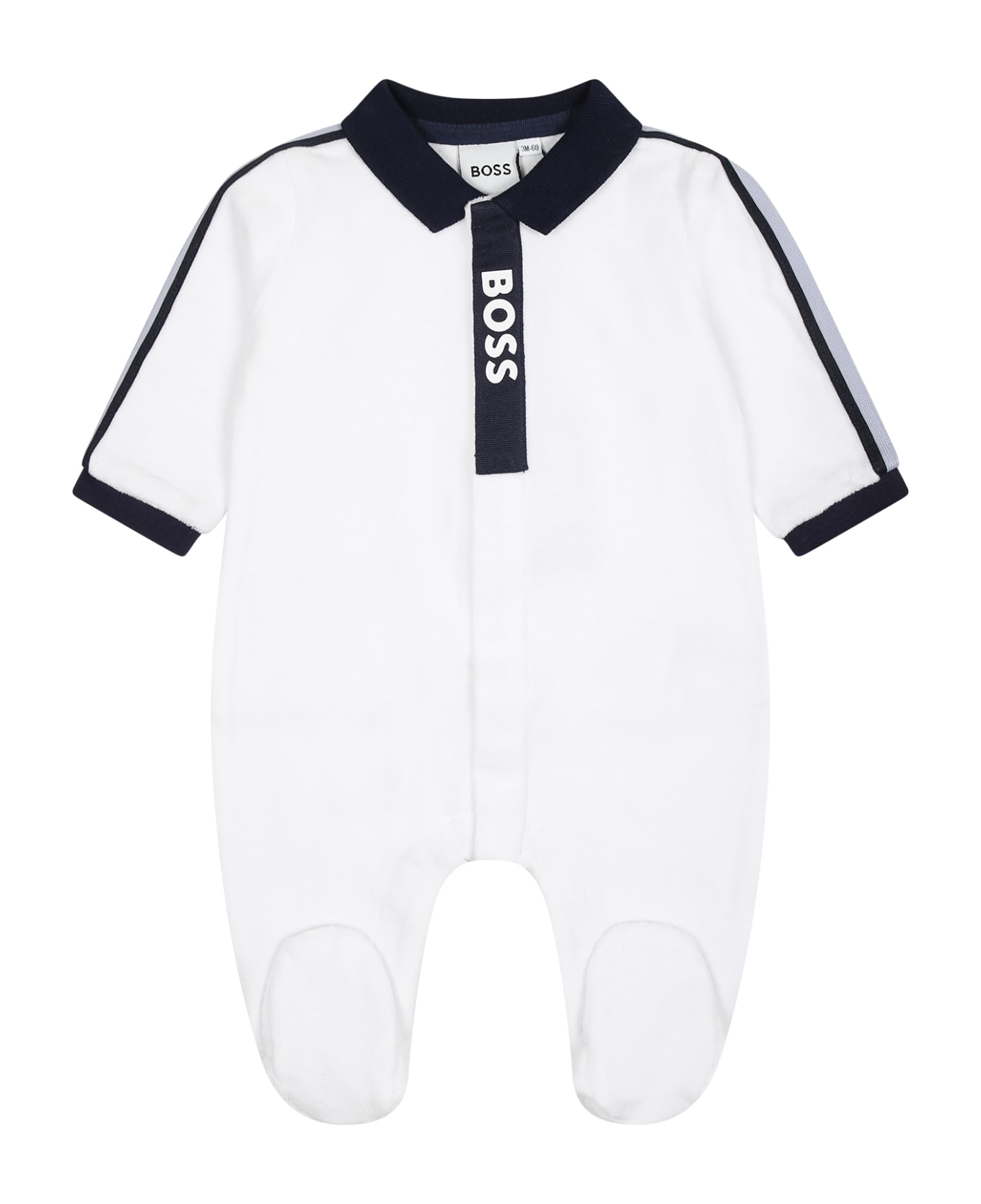 Hugo Boss White Jumpsuit For Baby Boy With Logo - White