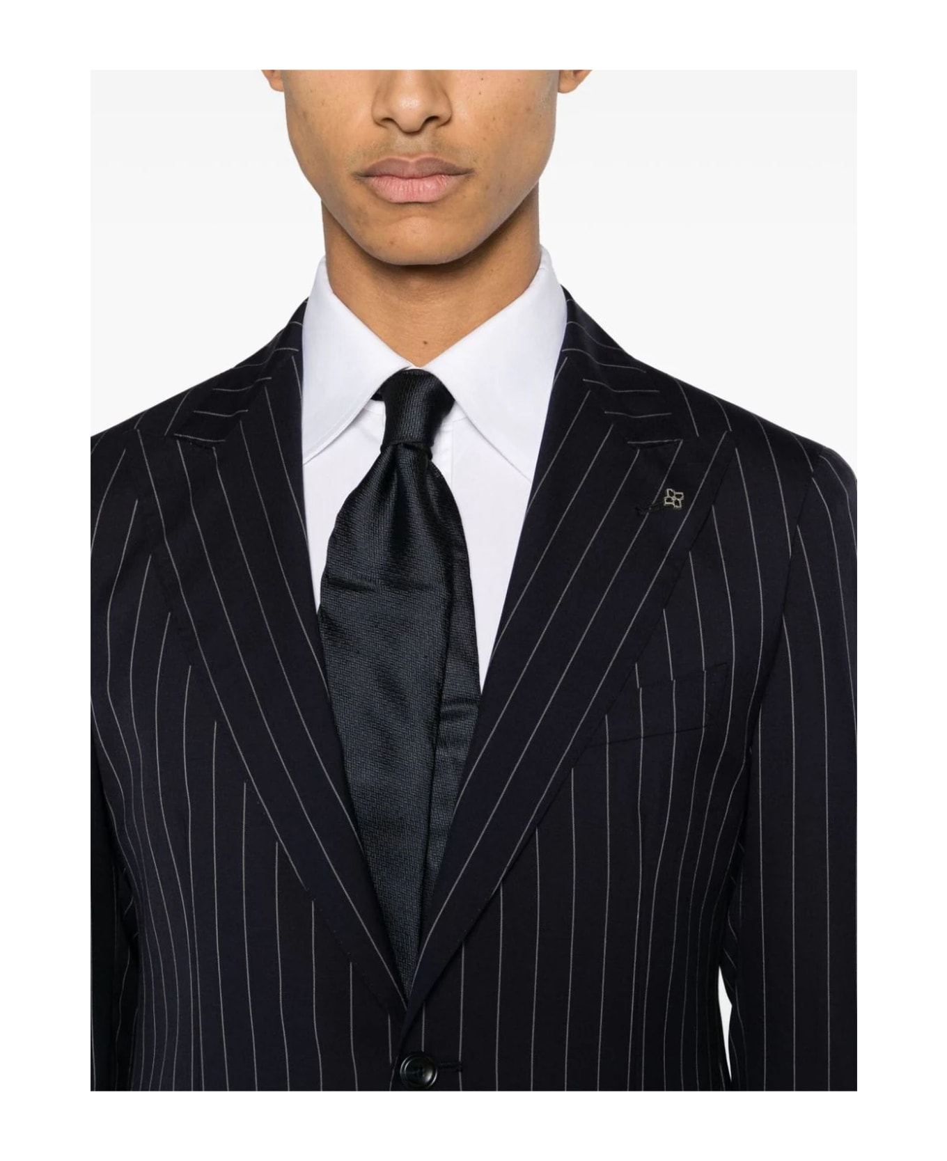 Tagliatore Dark Pinstriped Single-breasted Wool Suit - Blue