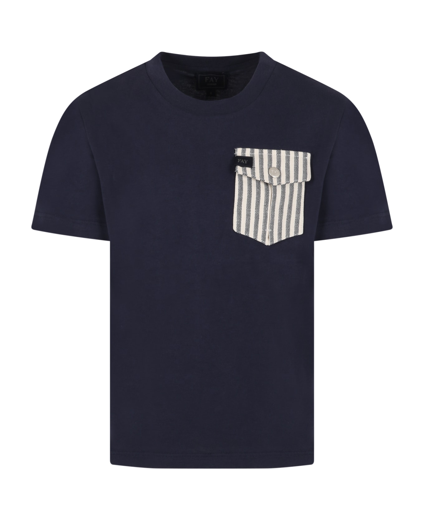 Fay Blue T-shirt For Boy With Pocket E Logo - C