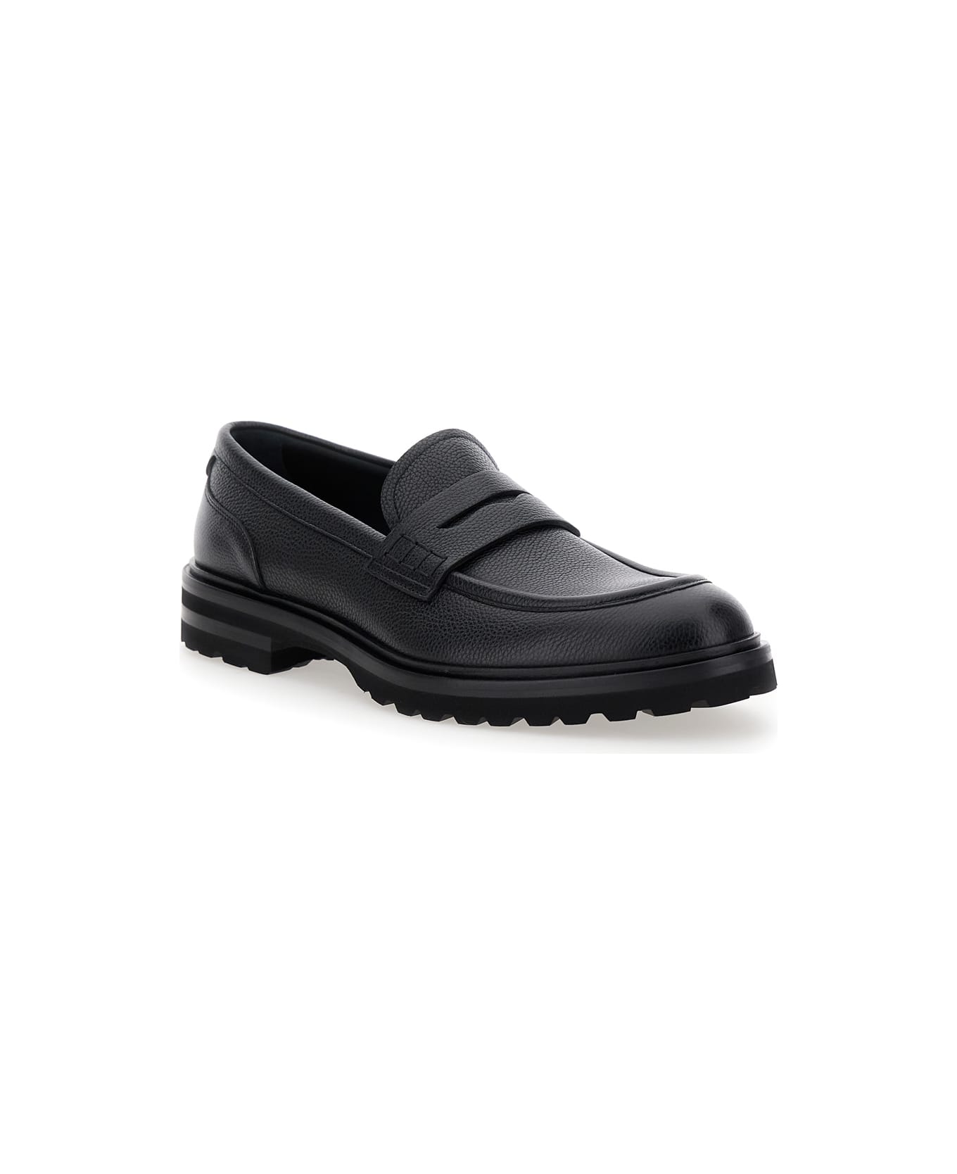 Dolce 
Gabbana 
altavilla
 Black Loafers With Dg Logo On The Heel In Brushed Leather Man - Black