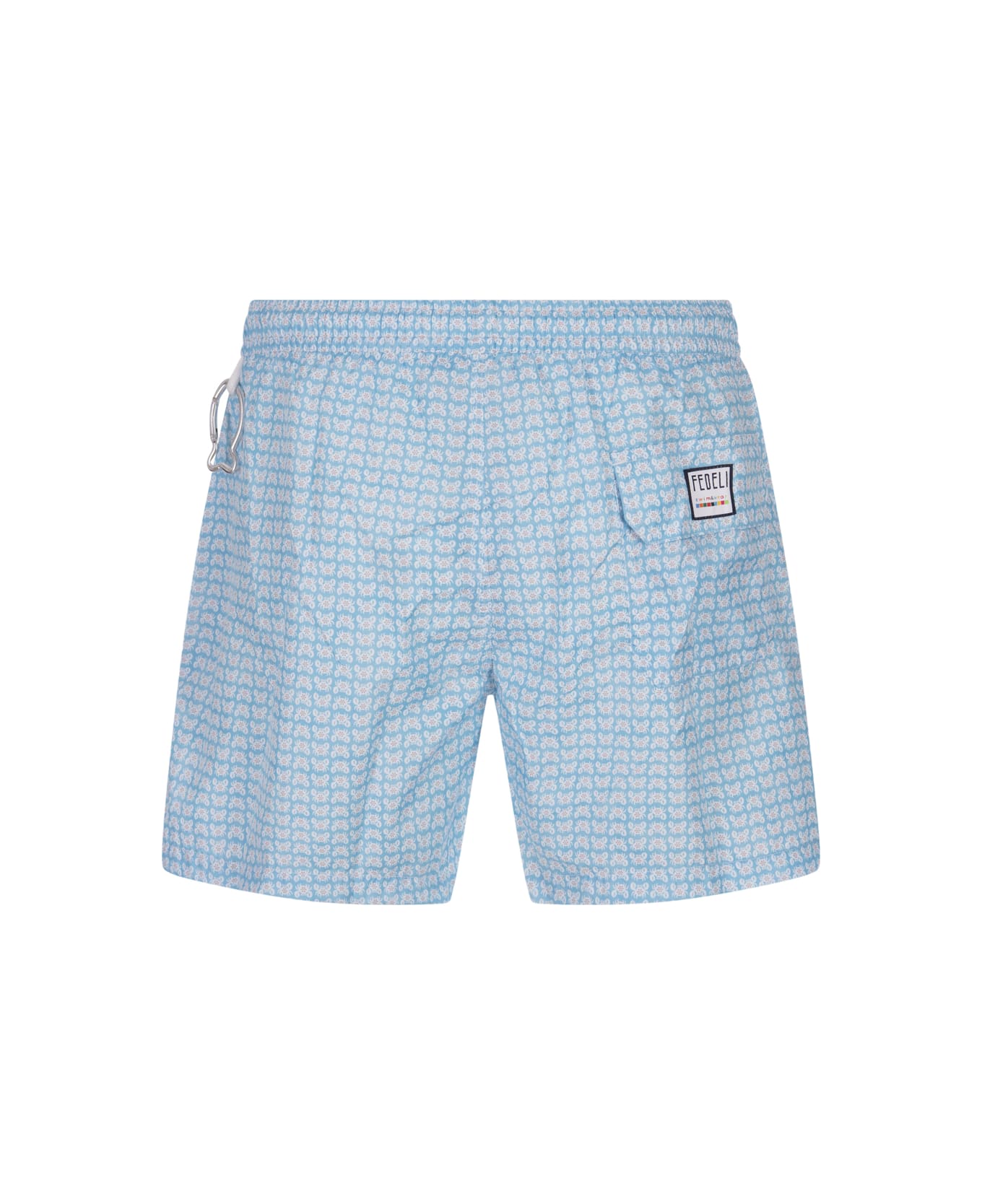 Fedeli Light Blue Swim Shorts With Crab Pattern - Blue