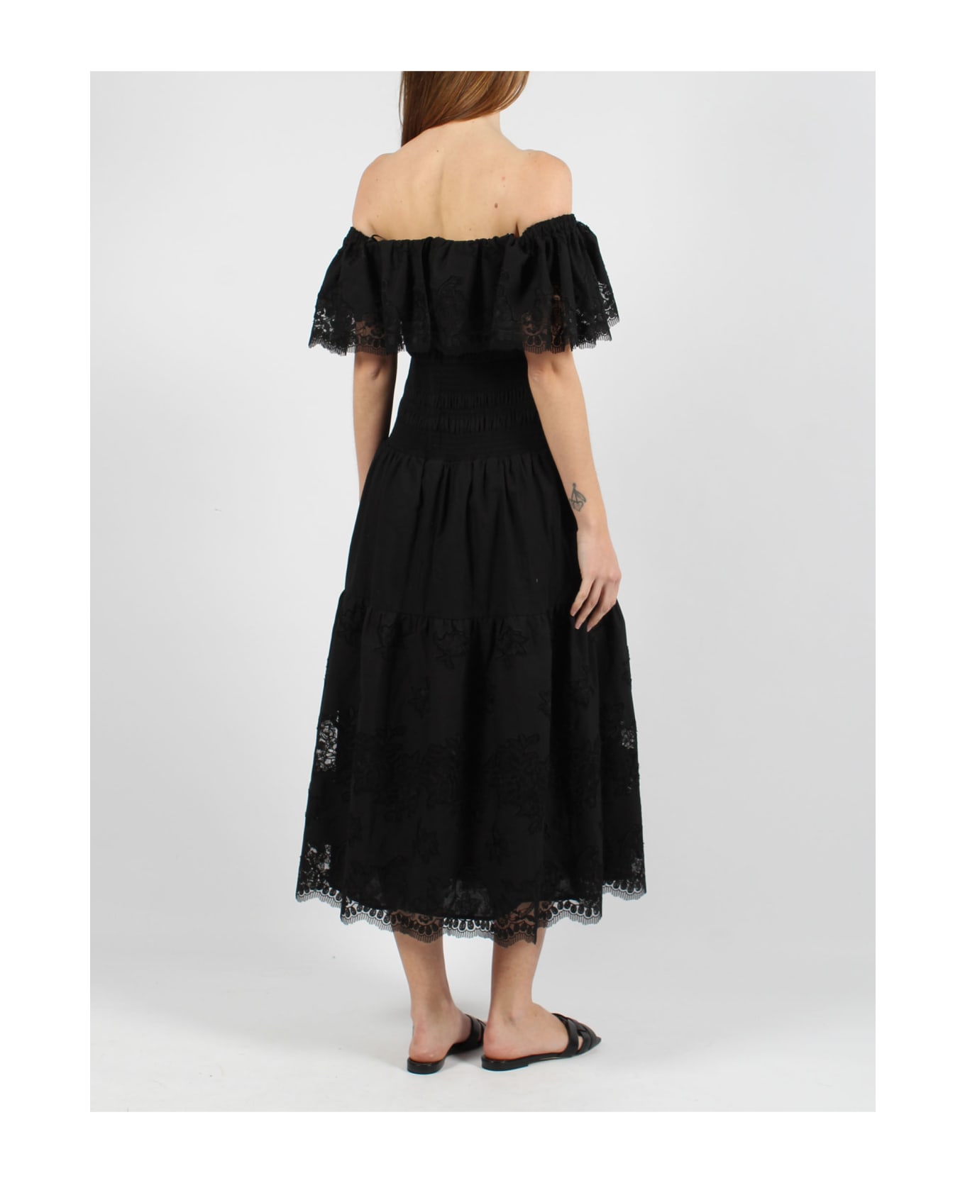 self-portrait Cotton Midi Dress - Black