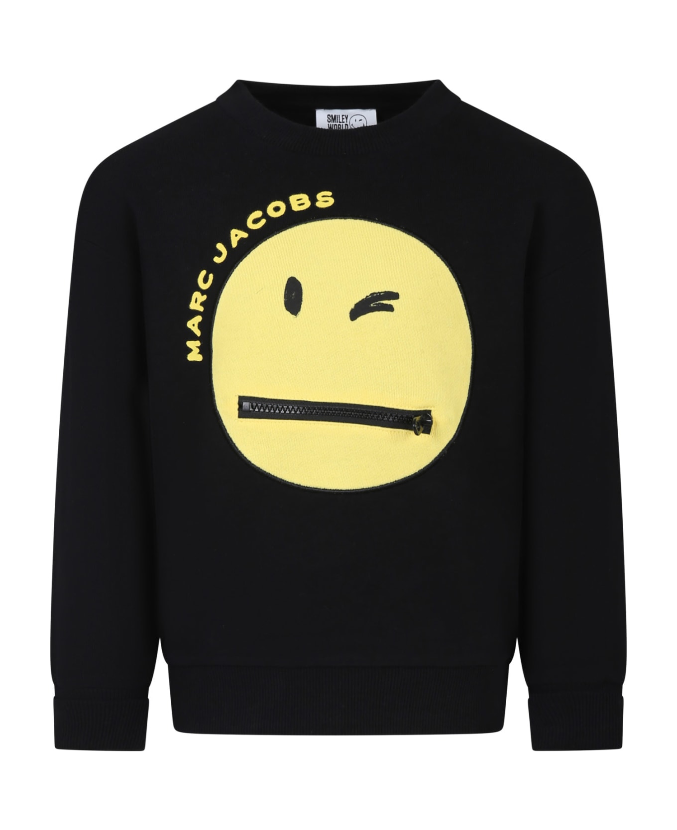 Marc Jacobs Black Sweatshirt For Kids With Smiley And Logo - Black ニットウェア＆スウェットシャツ