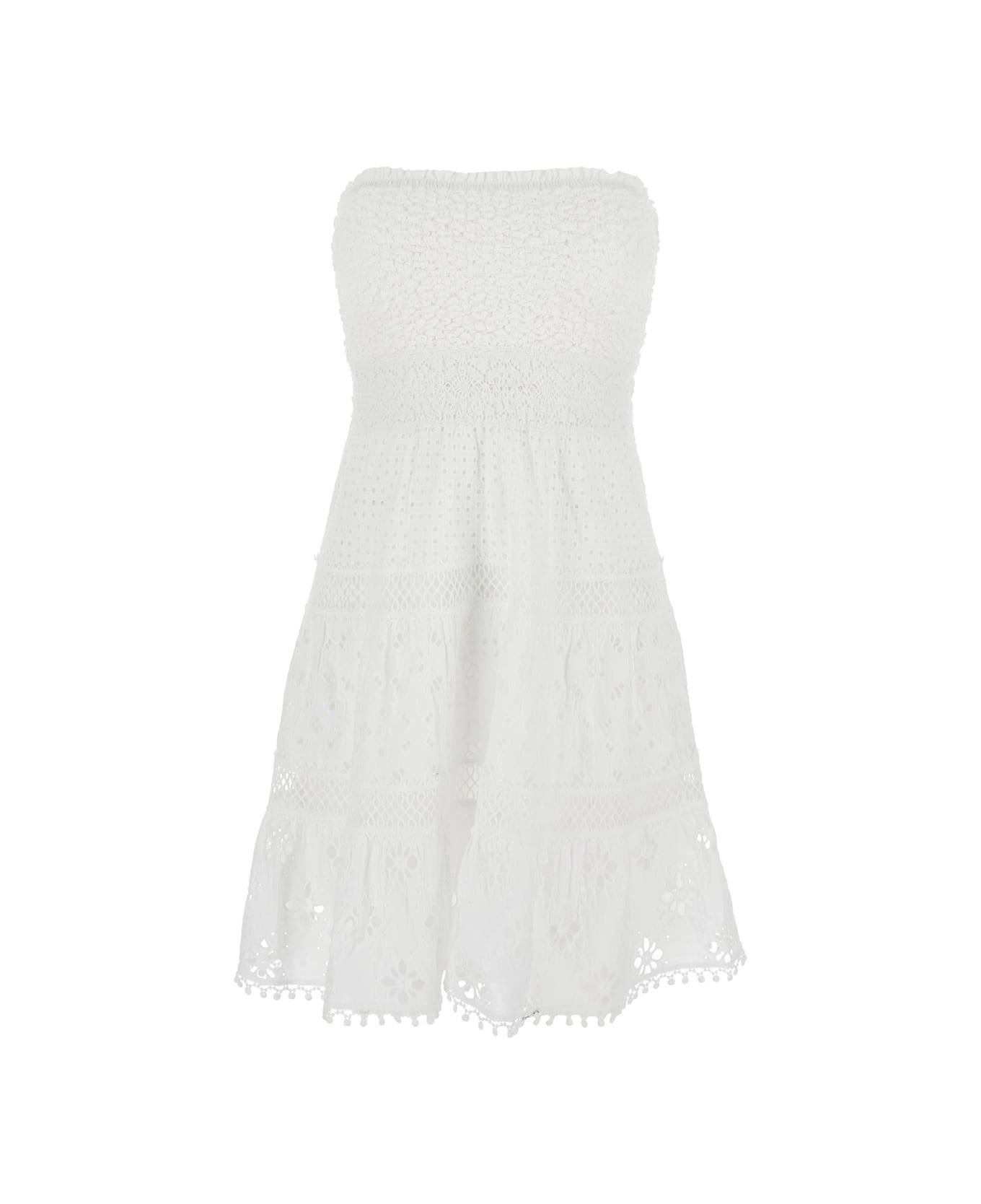 Temptation Positano White Short Embroidered Dress In Cotton Woman - White