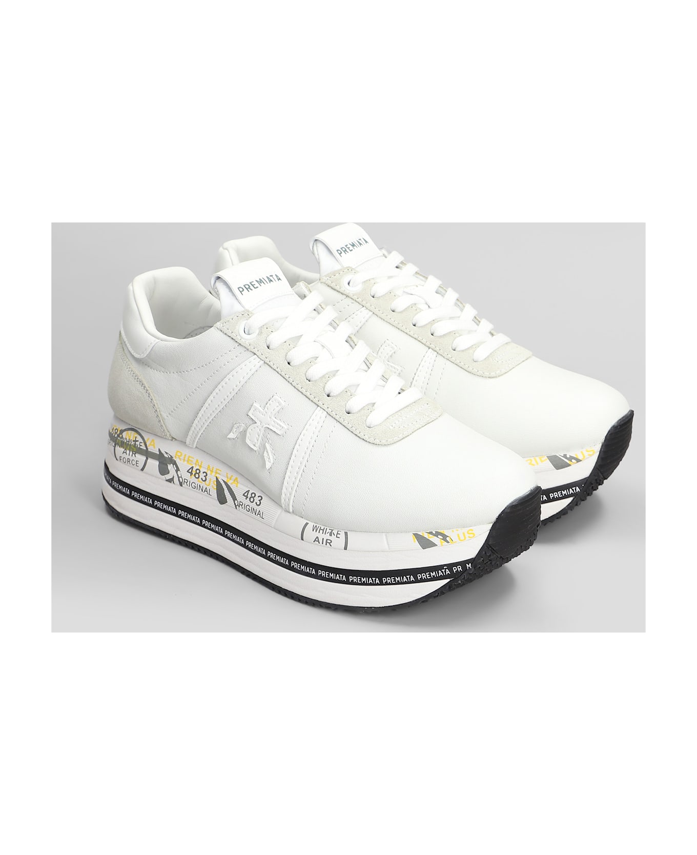 Premiata Beth Sneakers In White Suede And Leather - white