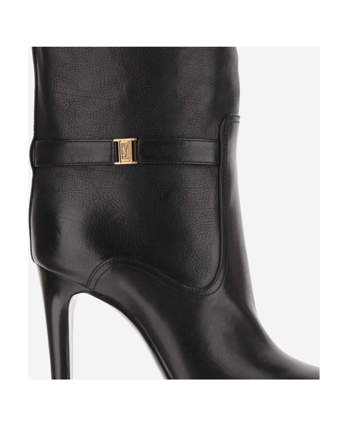 Saint Laurent Diane Grained Leather Boots - Black