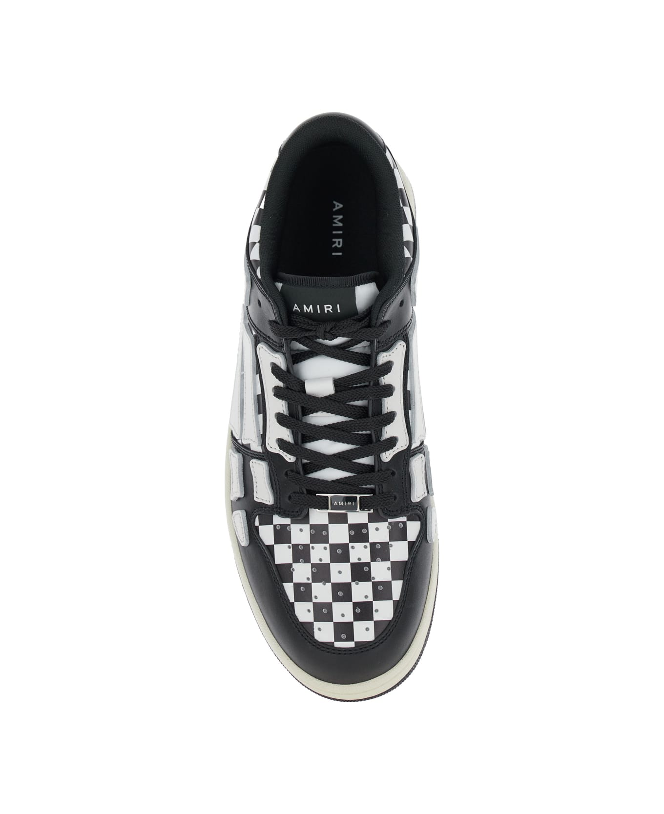 AMIRI 'skel Top Low' Black And White Bi-color Sneakers With Skeleton Patch With Check Motif In Leather Man - White/black