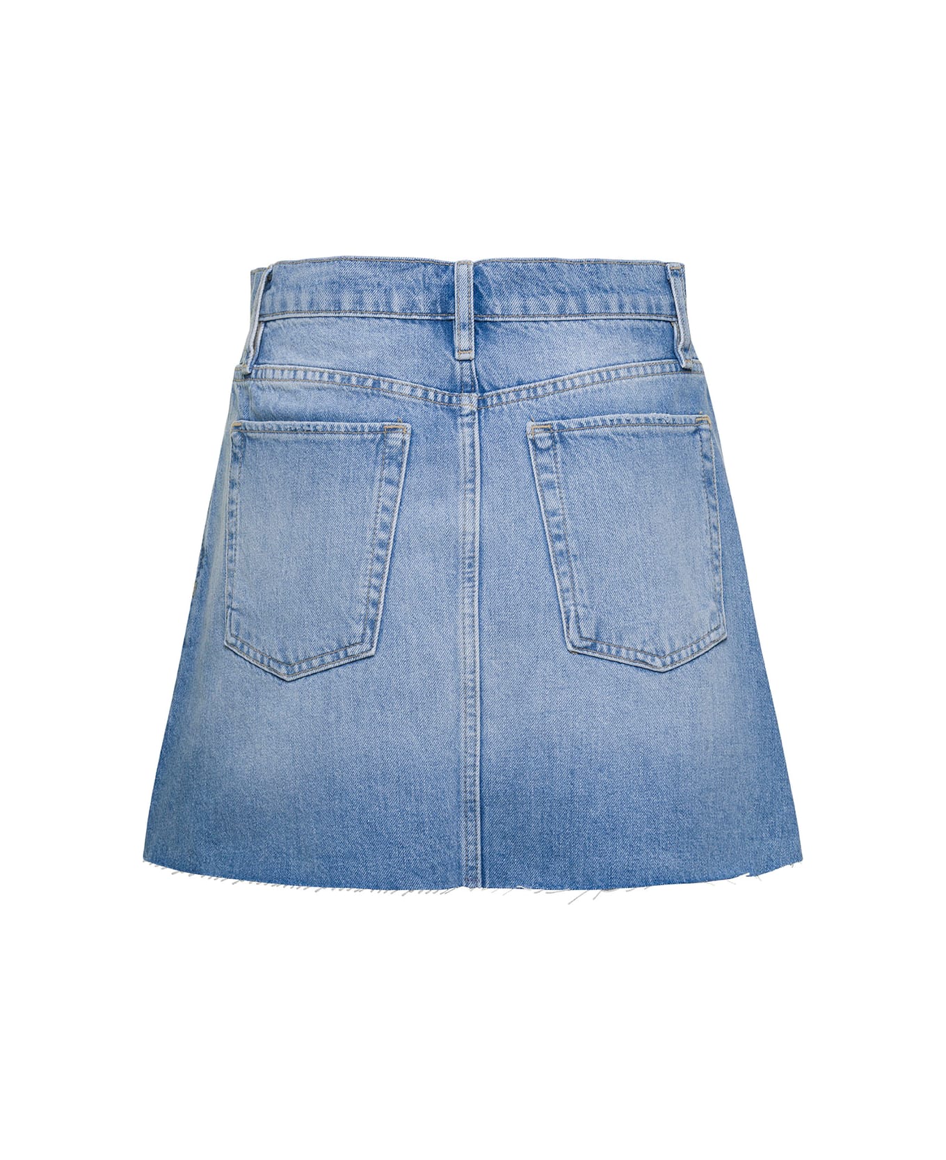 Frame Light Blue High-waisted Mini-skirt With Branded Button In Cotton Denim Woman - Visa Vista Grind