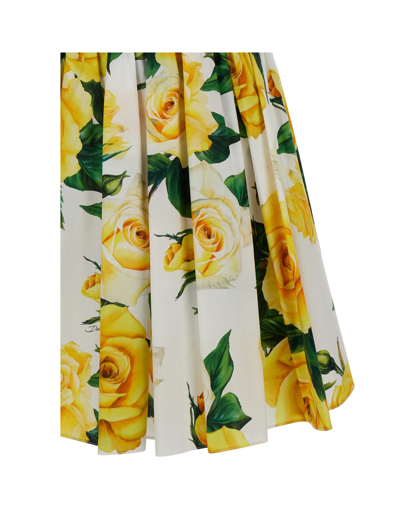 Dolce & Gabbana Rose Print Short Dress - Vo Rose Gialle Bianco