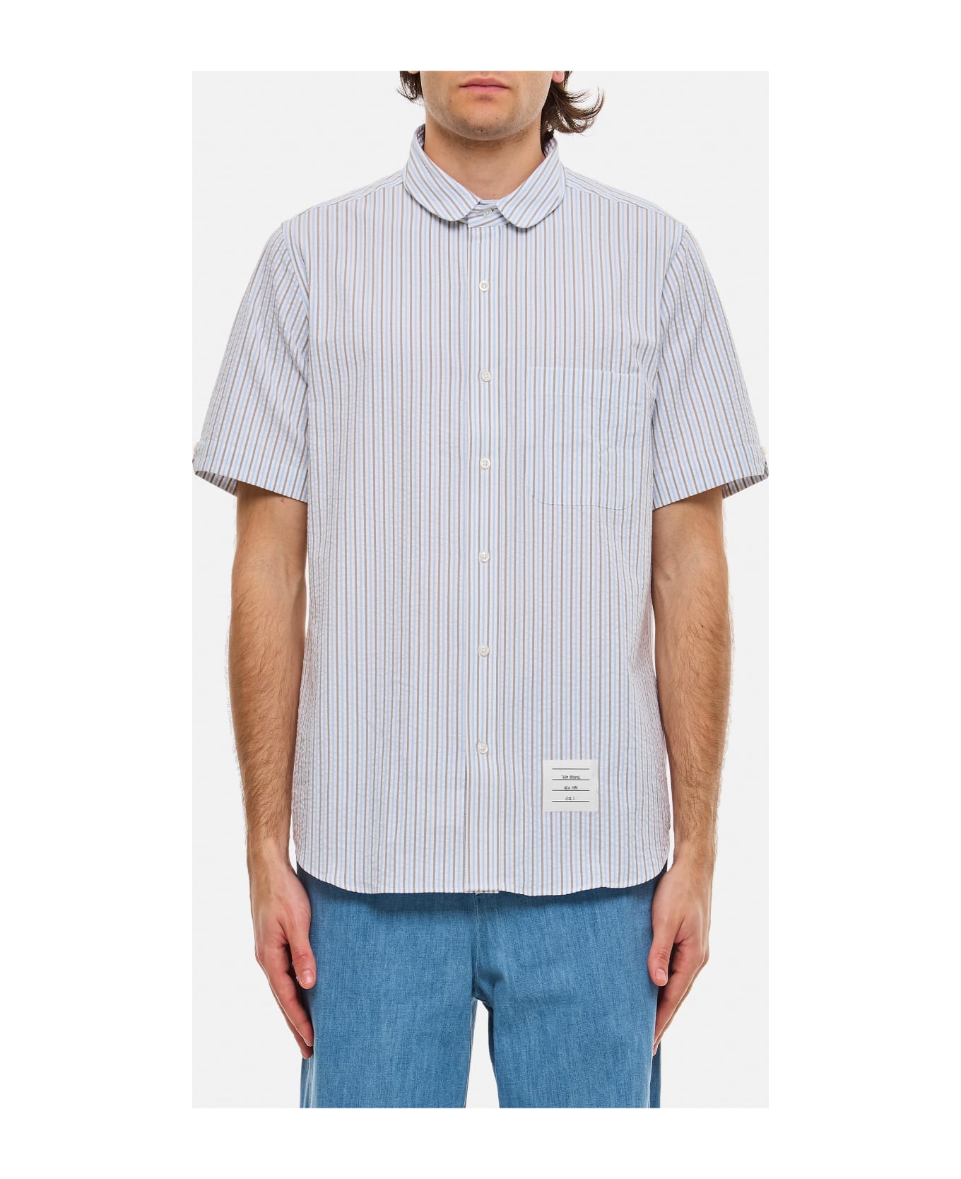 Thom Browne Round Collar Cotton Shirt - Clear Blue
