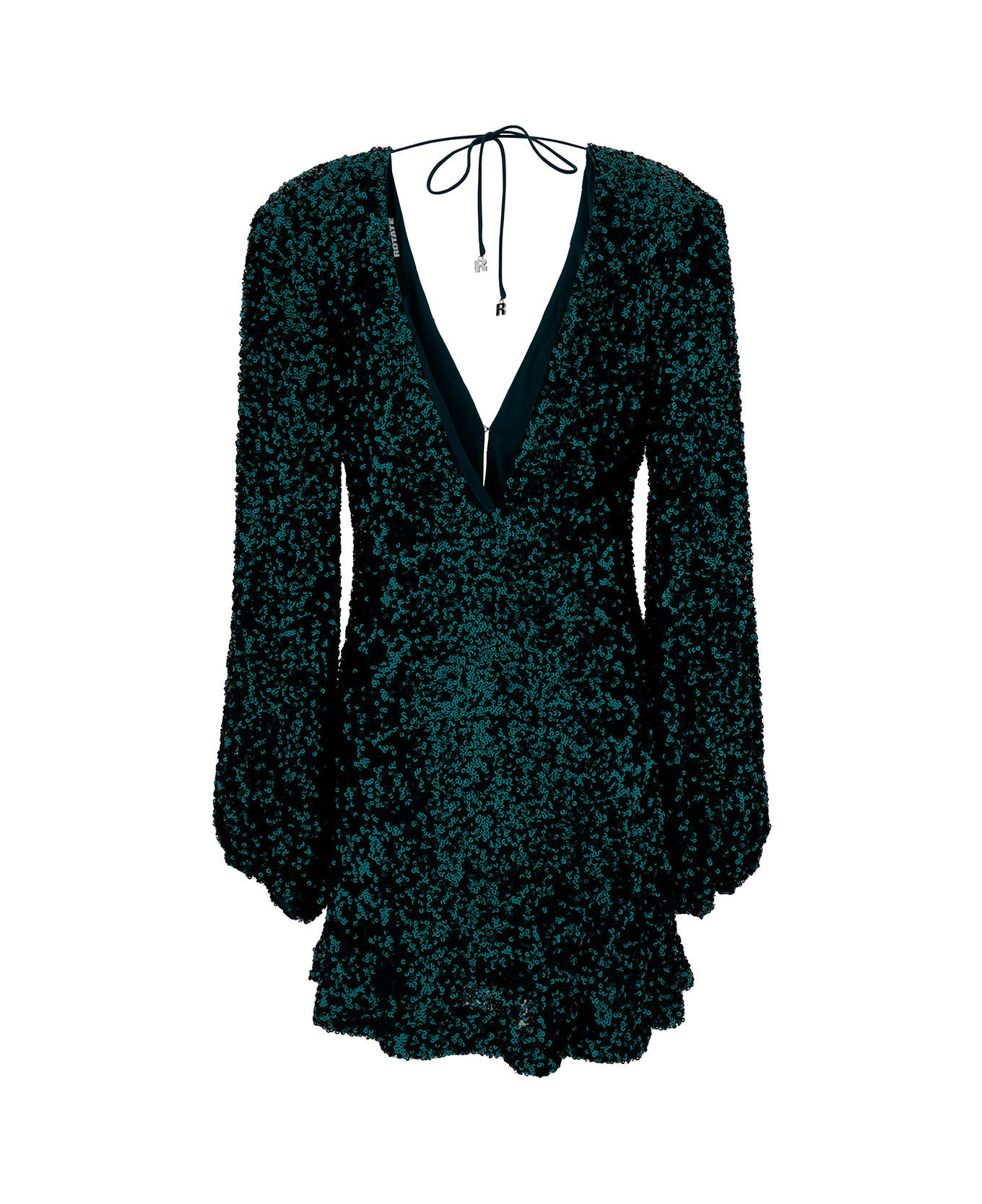 Rotate by Birger Christensen Mini Green Dress With V Neckline And All-over Paillettes In Recycled Fabric Woman - Green ブラウス