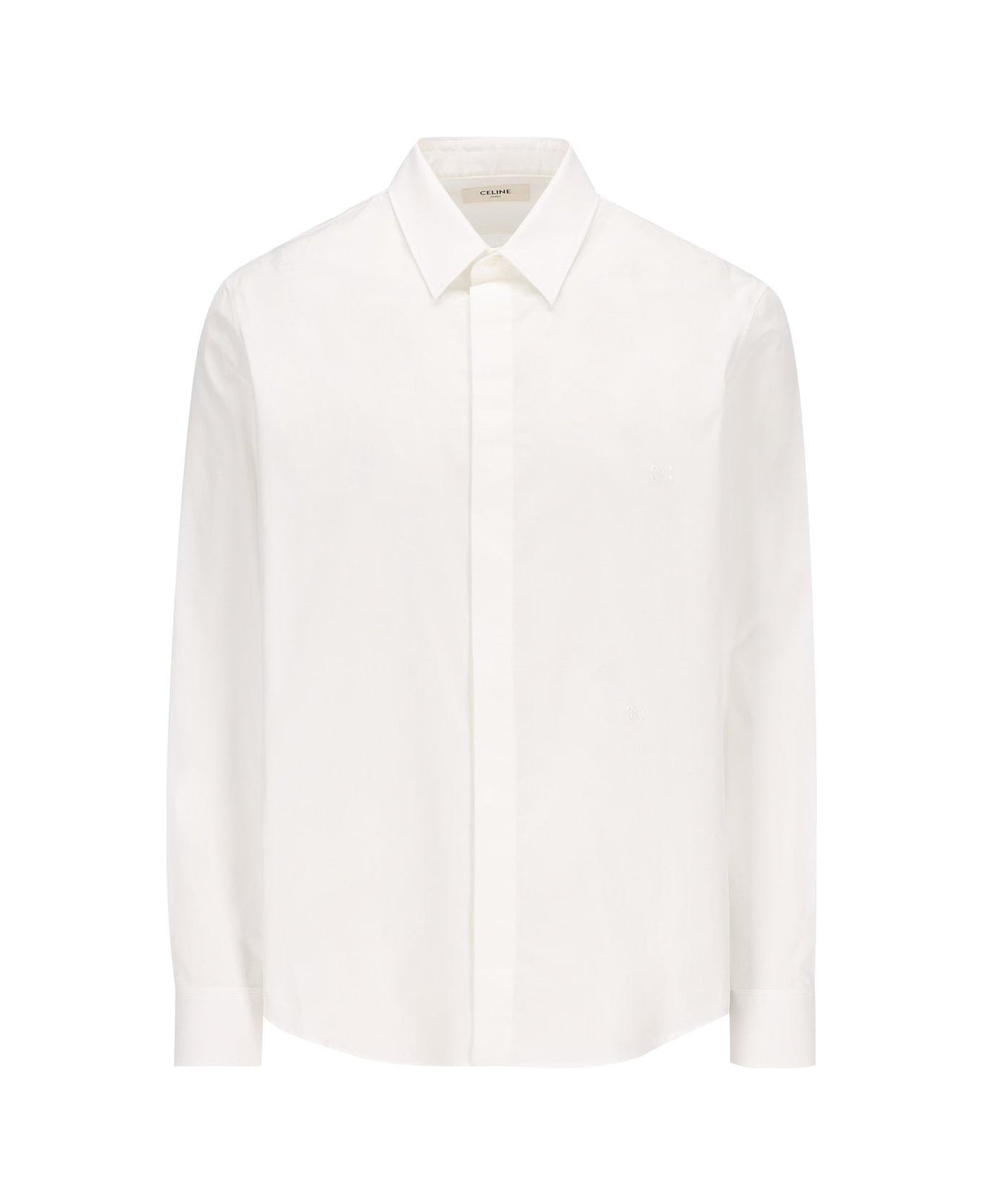 Celine Buttoned Long-sleeved Shirt - White