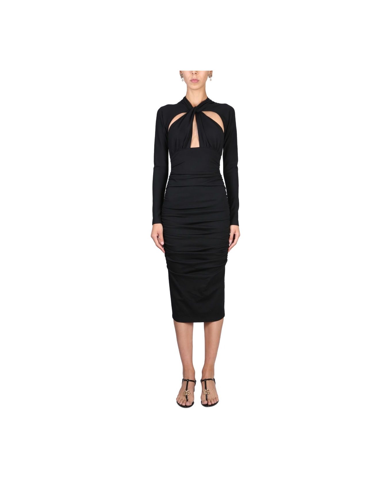 Dolce & Gabbana Longuette Dress With Cut-out - BLACK
