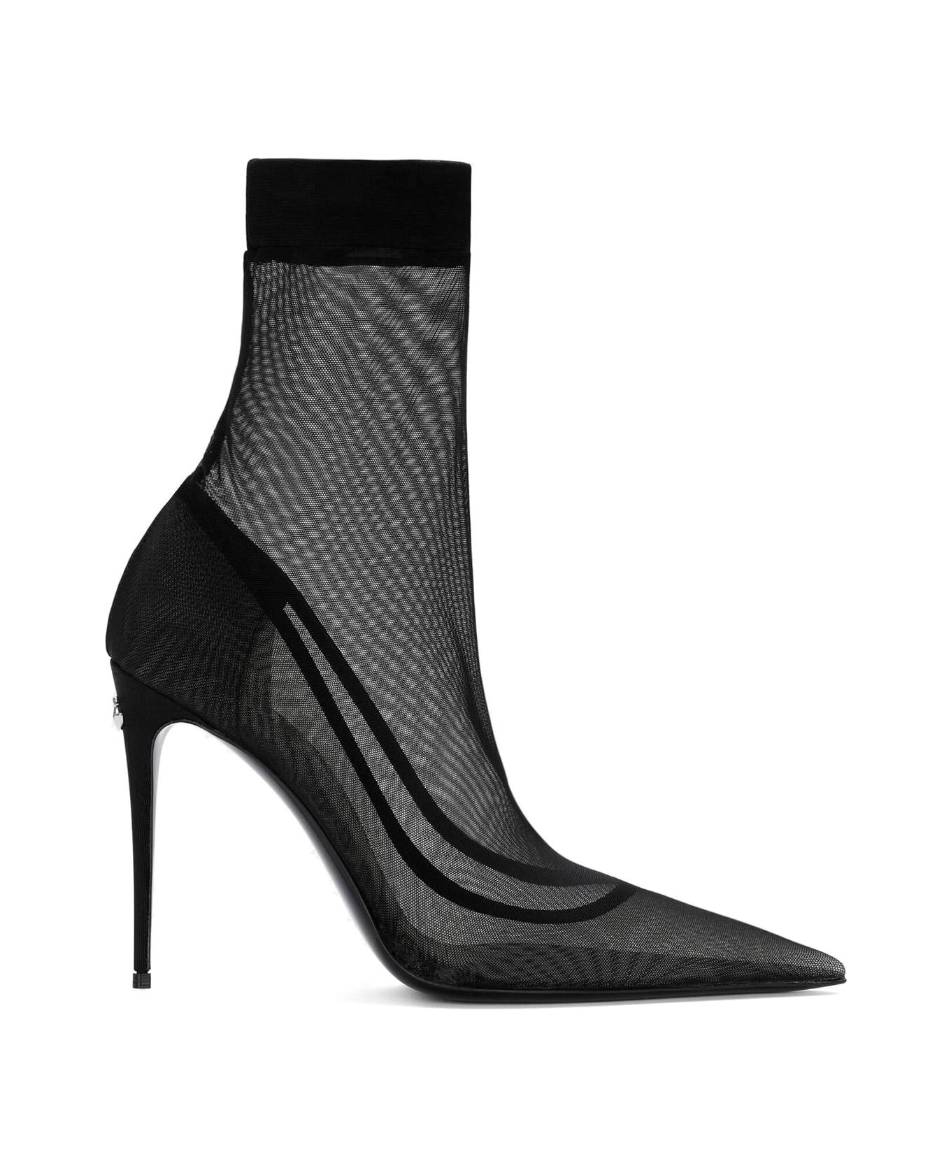Dolce & Gabbana Stretch Tulle Ankle Boots - black