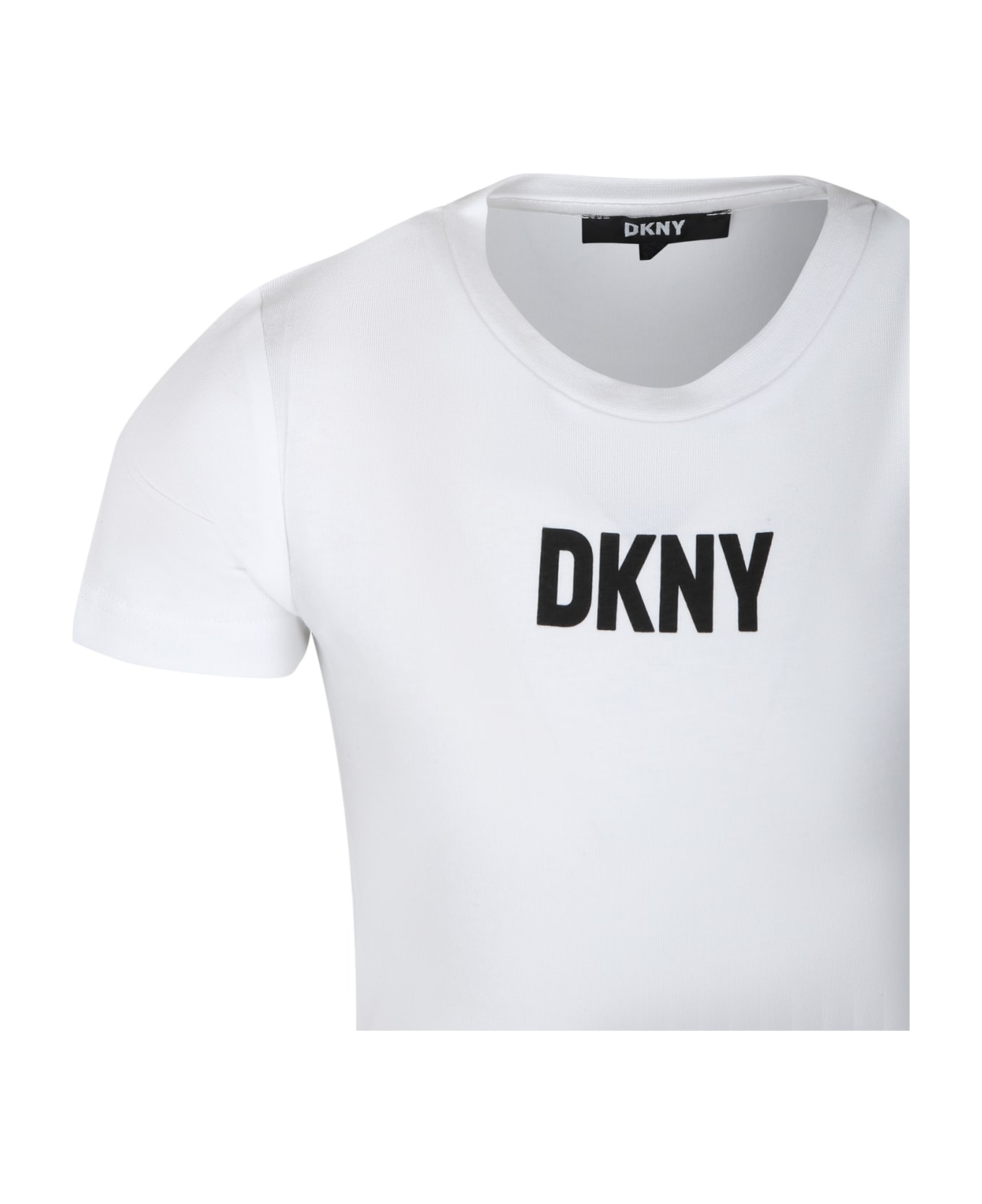 DKNY Black T-shirt For Kids With Logo - P Bianco Tシャツ＆ポロシャツ