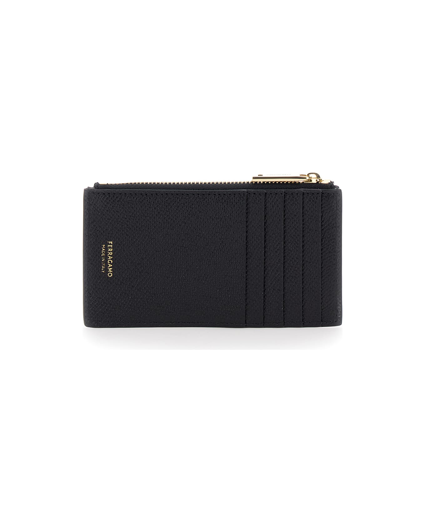 Ferragamo Black Card-holder With Micro Gancini Detail In Hammered Leather Man - Black