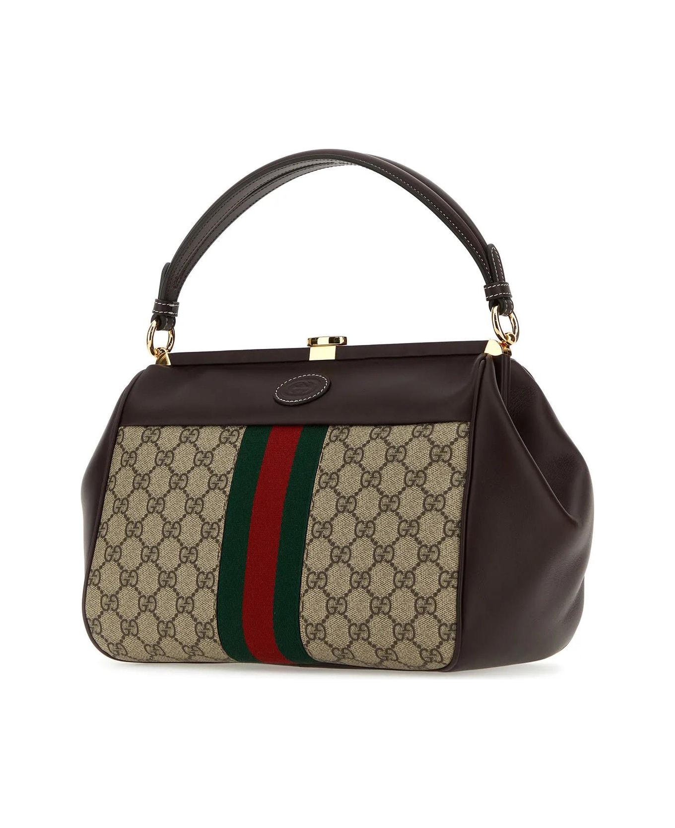 Gucci Gg Supreme Fabric And Leather Handbag - Brown