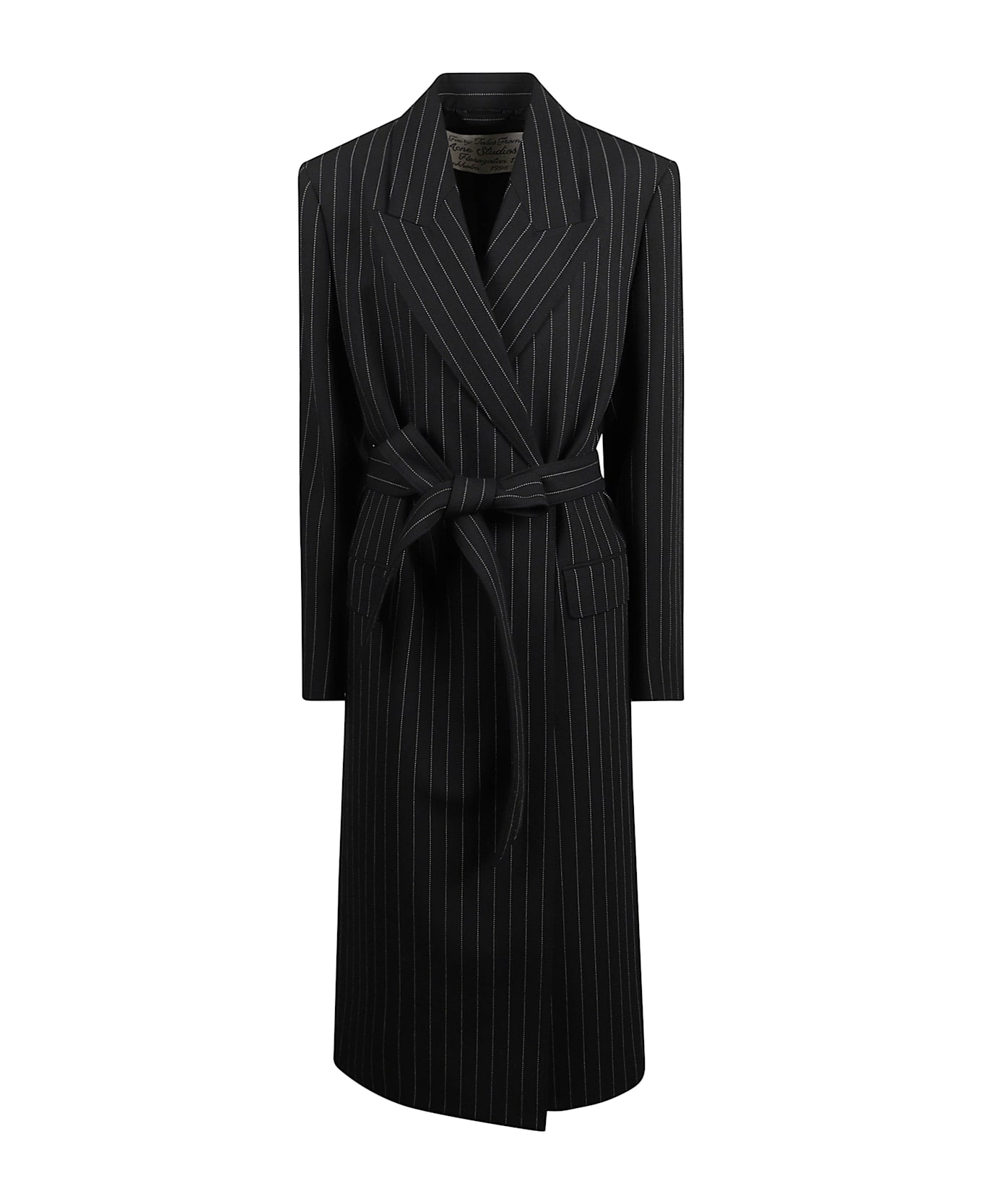 Acne Studios Long Coat With Belt At The Waist - Black