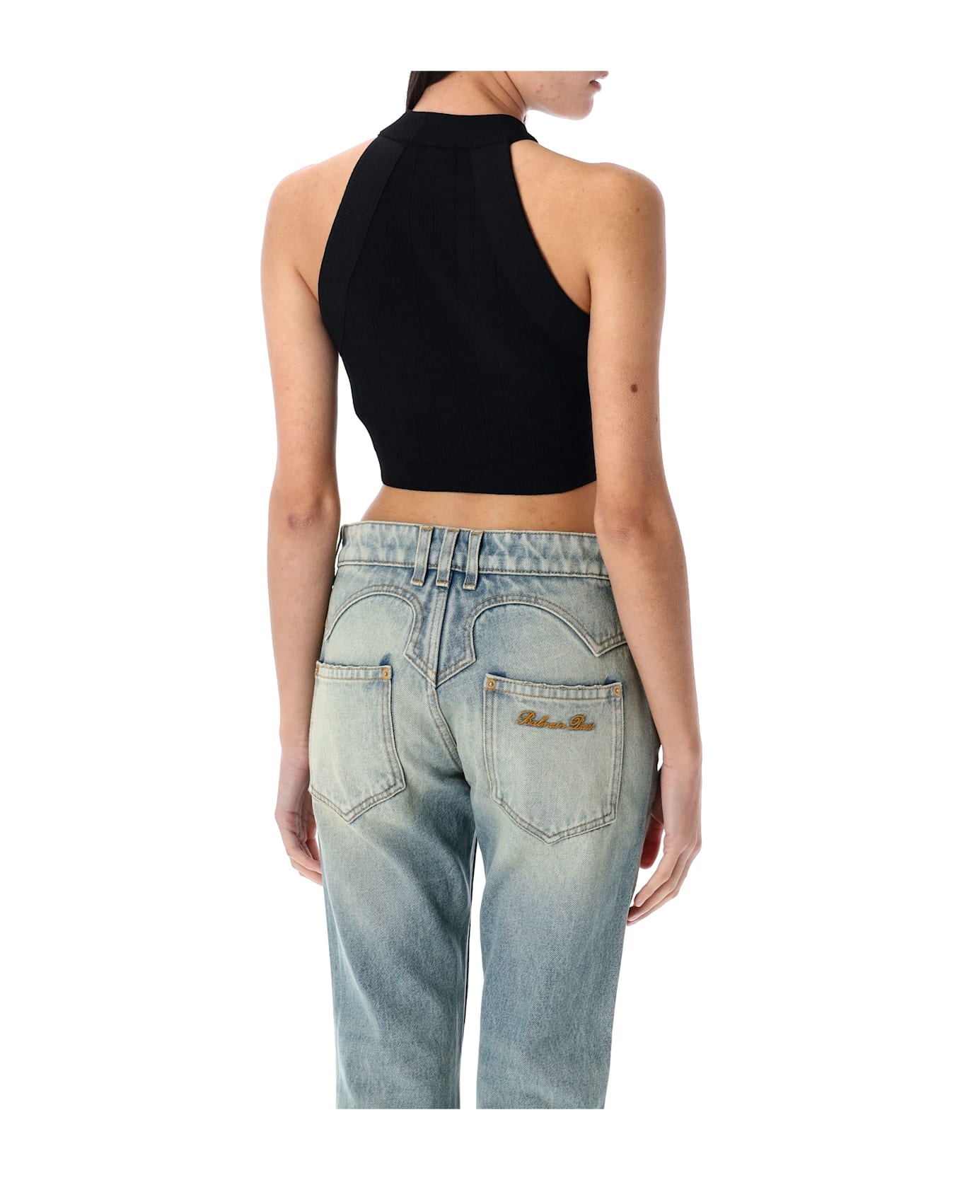 Balmain 6-button Knit Halterneck Top - BLACK