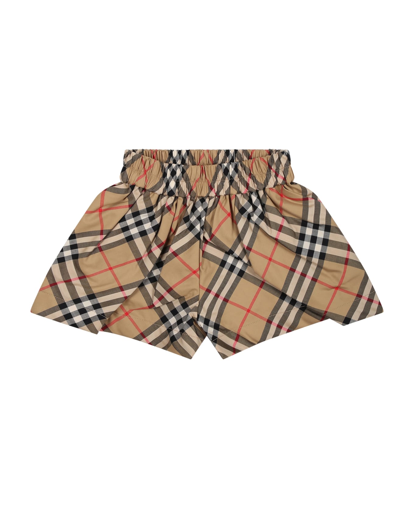 Burberry Beige Shorts For Baby Girl With Iconic All-over Vintage Check - Beige ボトムス