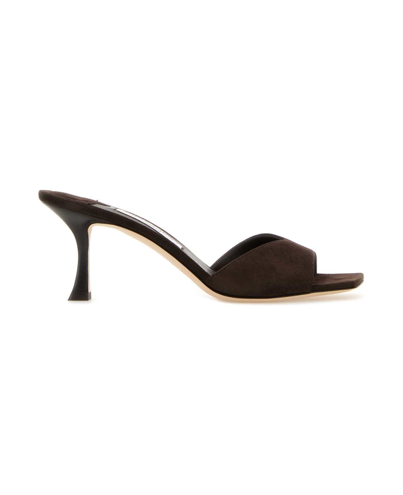 Jimmy Choo Brown Suede Skye 70 Mules - CHOCOLATEMIX