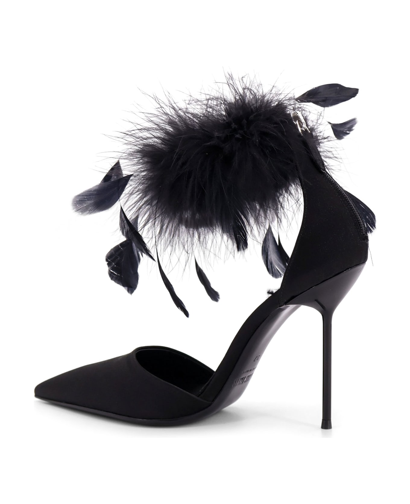 Paris Texas Lidia Satin Sandals With Feather Detail - Black