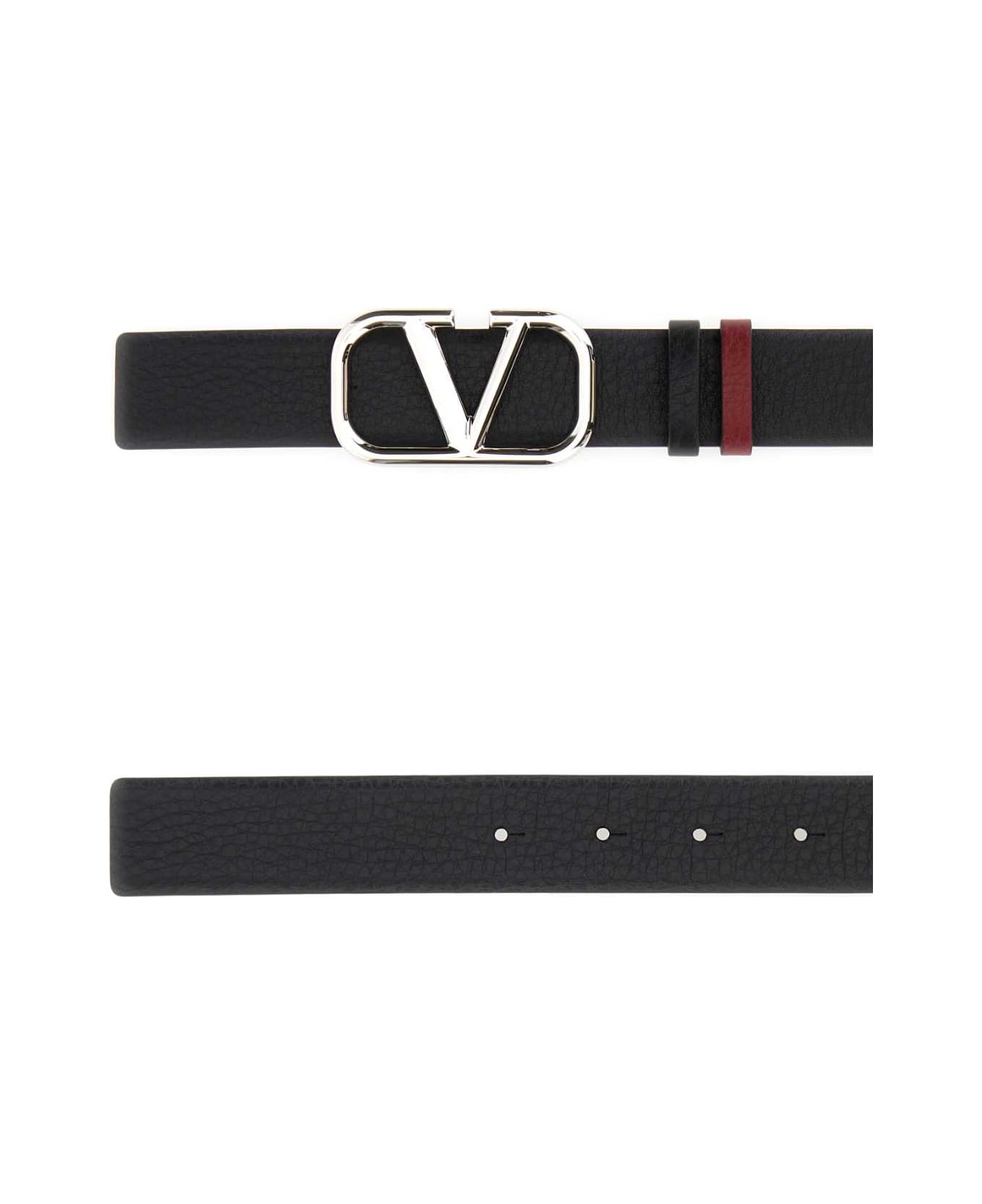 Valentino Garavani Black Leather Reversible Vlogo Belt - NERRUB
