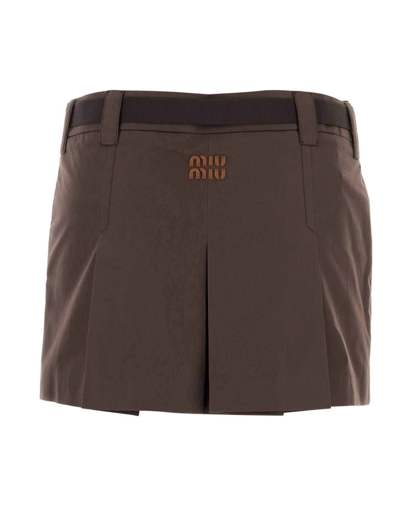 Miu Miu Brown Cotton Blend Mini Skirt - CACAO