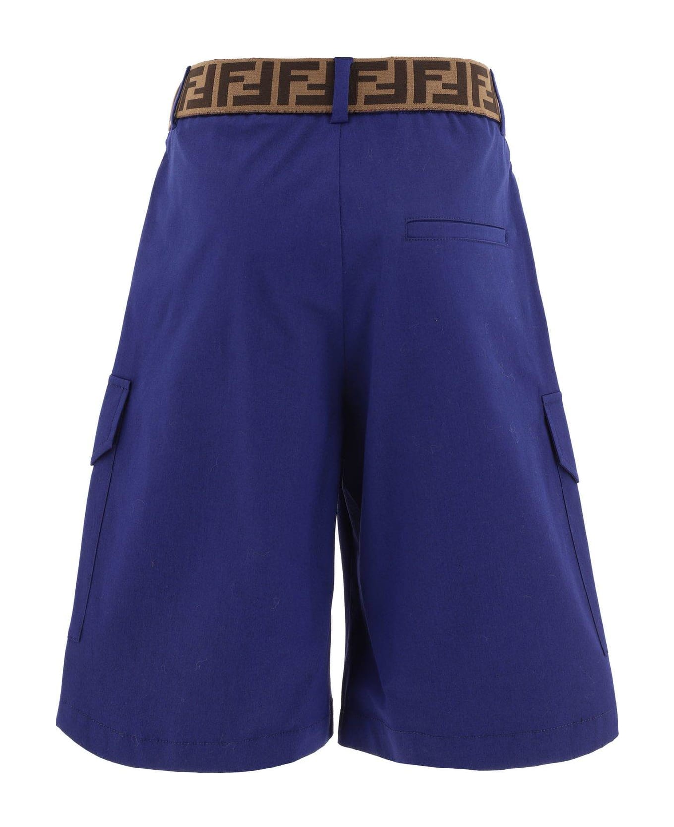 Fendi Logo Embroidered Cargo Shorts - Blu