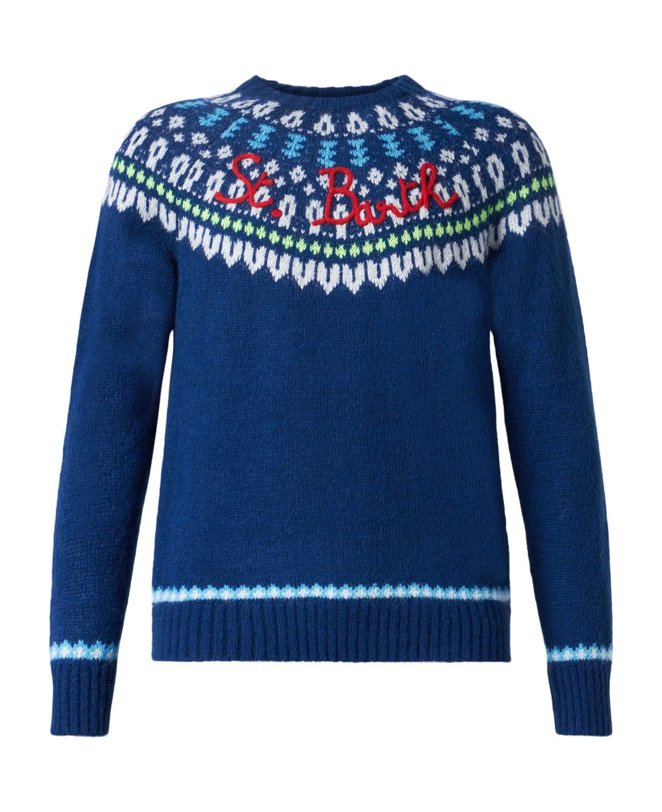 MC2 Saint Barth Man Brushed Sweater With Icelandic Jacquard - BLUE