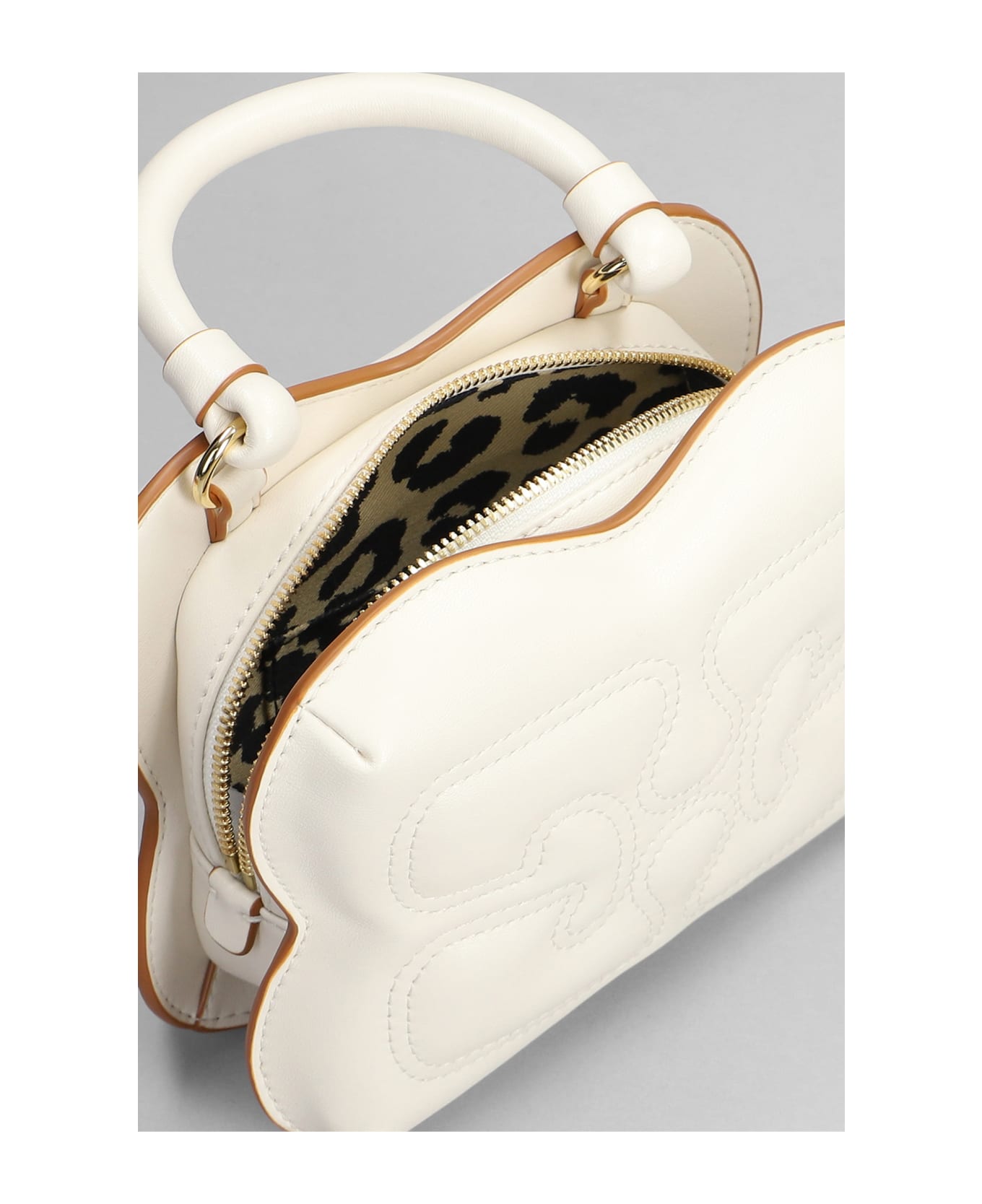 Ganni Butterfly Hand Bag In White Leather - white