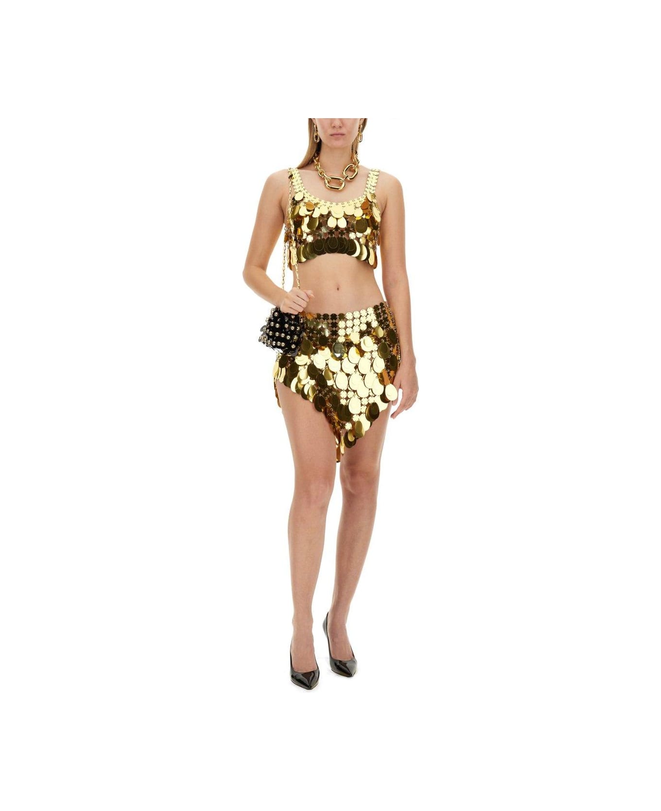 Paco Rabanne Gold Sparkle Assembly Assymetric Skirt - ORO