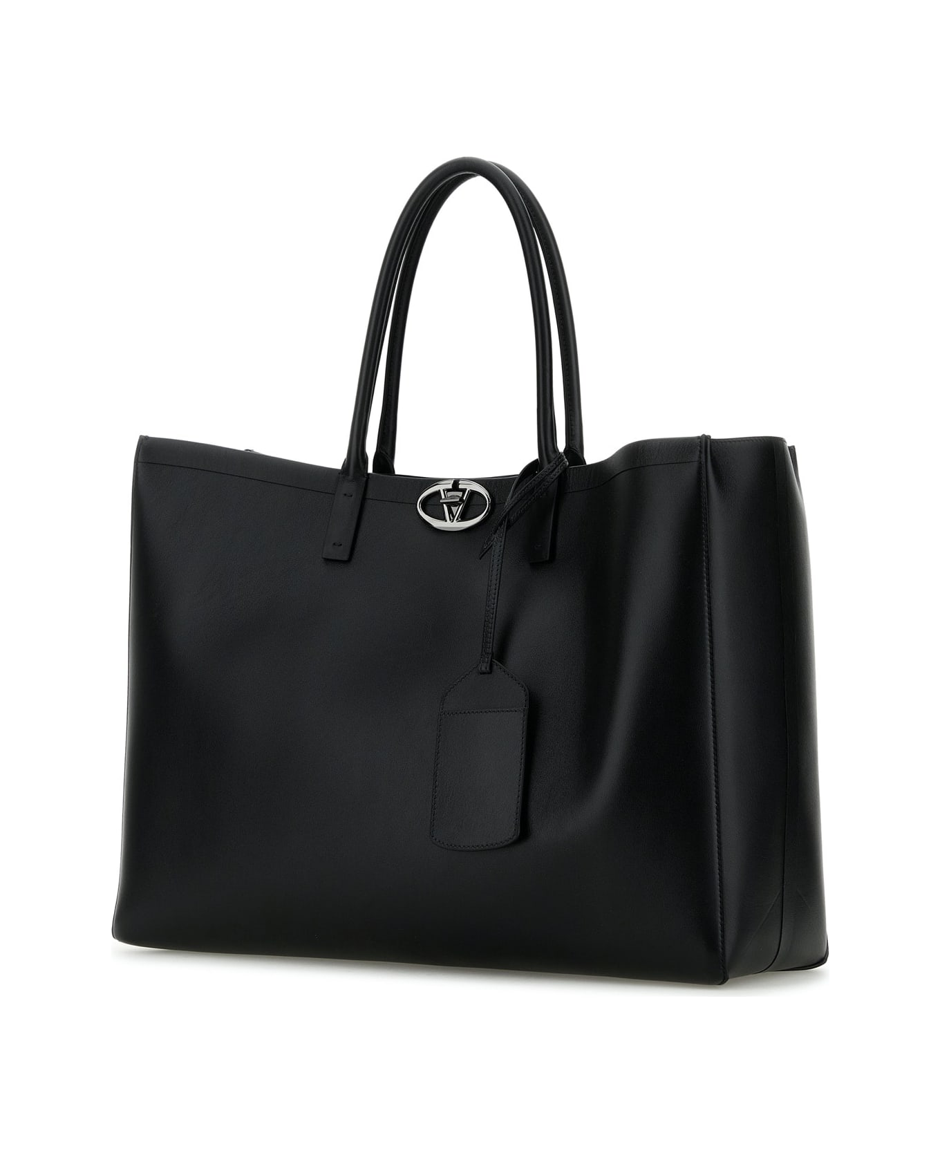 Valentino Garavani Black Leather Vlogo Shopping Bag - Nero